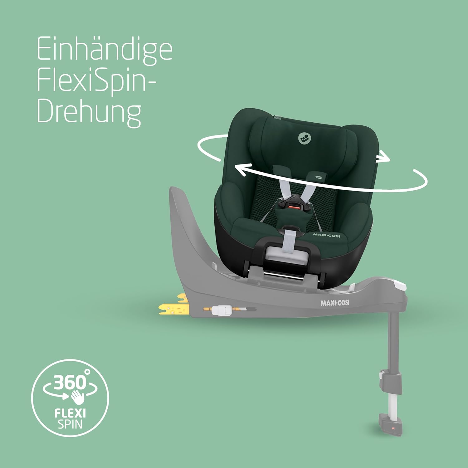 Maxi-Cosi Pebble 360 i-Size Babyschale Drehbar, Neugeborenen Autositz 360 Grad, 0–15 Monate (40–83 cm), Drehung mit einer, ClimaFlow, Easy-In-Gurt, G-CELL Seitenaufprallschutz, Essential Graphite