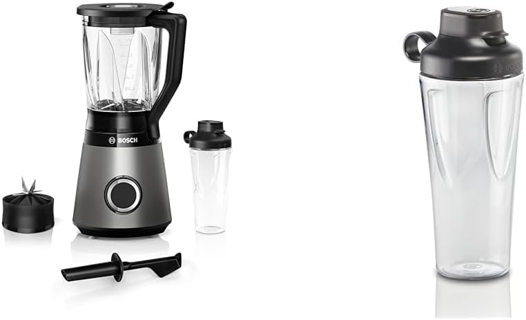 Bosch Standmixer VitaPower Serie 4 MMB6174SN, verbesserte Version, hochwertige Edelstahl-Klingen, 1,5l Glasbehlter, 0,6l To-Go-Flasche, spülmaschinenfeste Teile, 30.000 U/min, 1200 W, silber