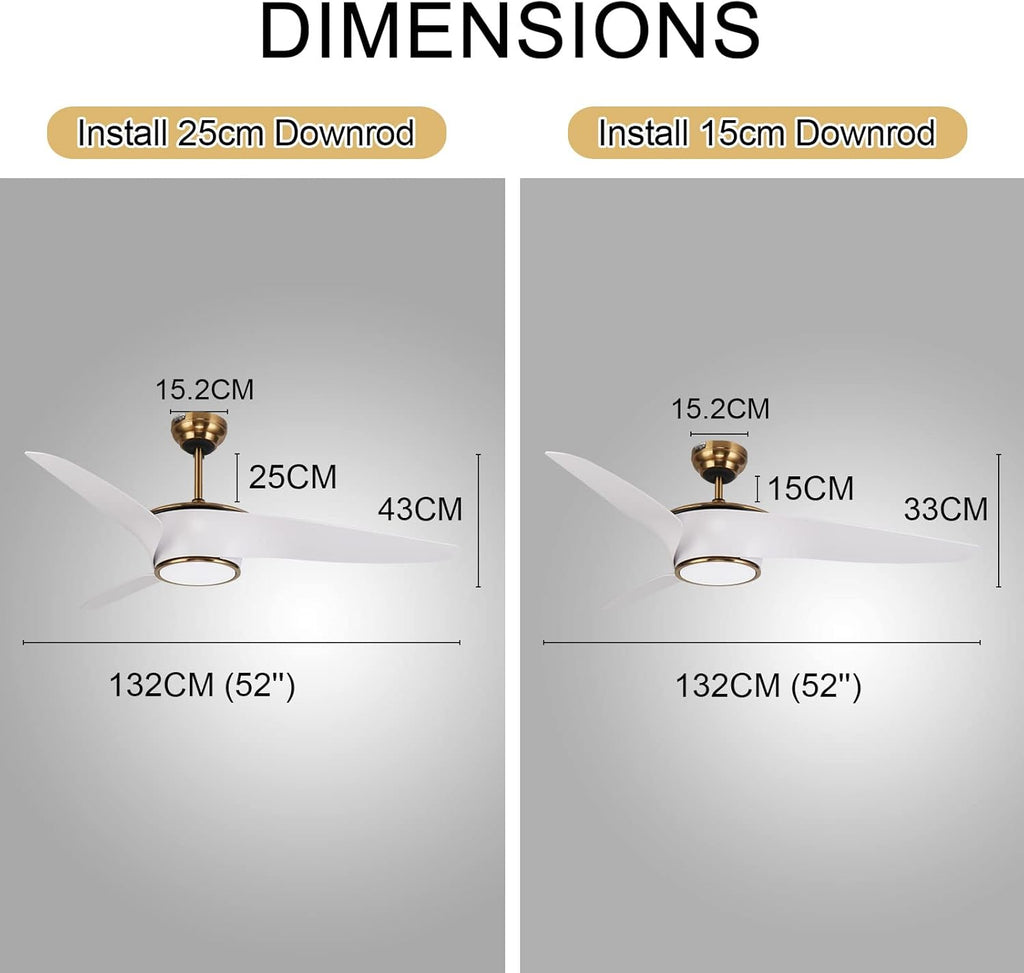 reiga Ventilatore da soffitto WiFi 132 CM con illuminazione a LED dimmerabile e telecomando, 3 temperature di colore, motore DC 6 velocità, compatibile con l'App Alexa Google Home, legno e marrone