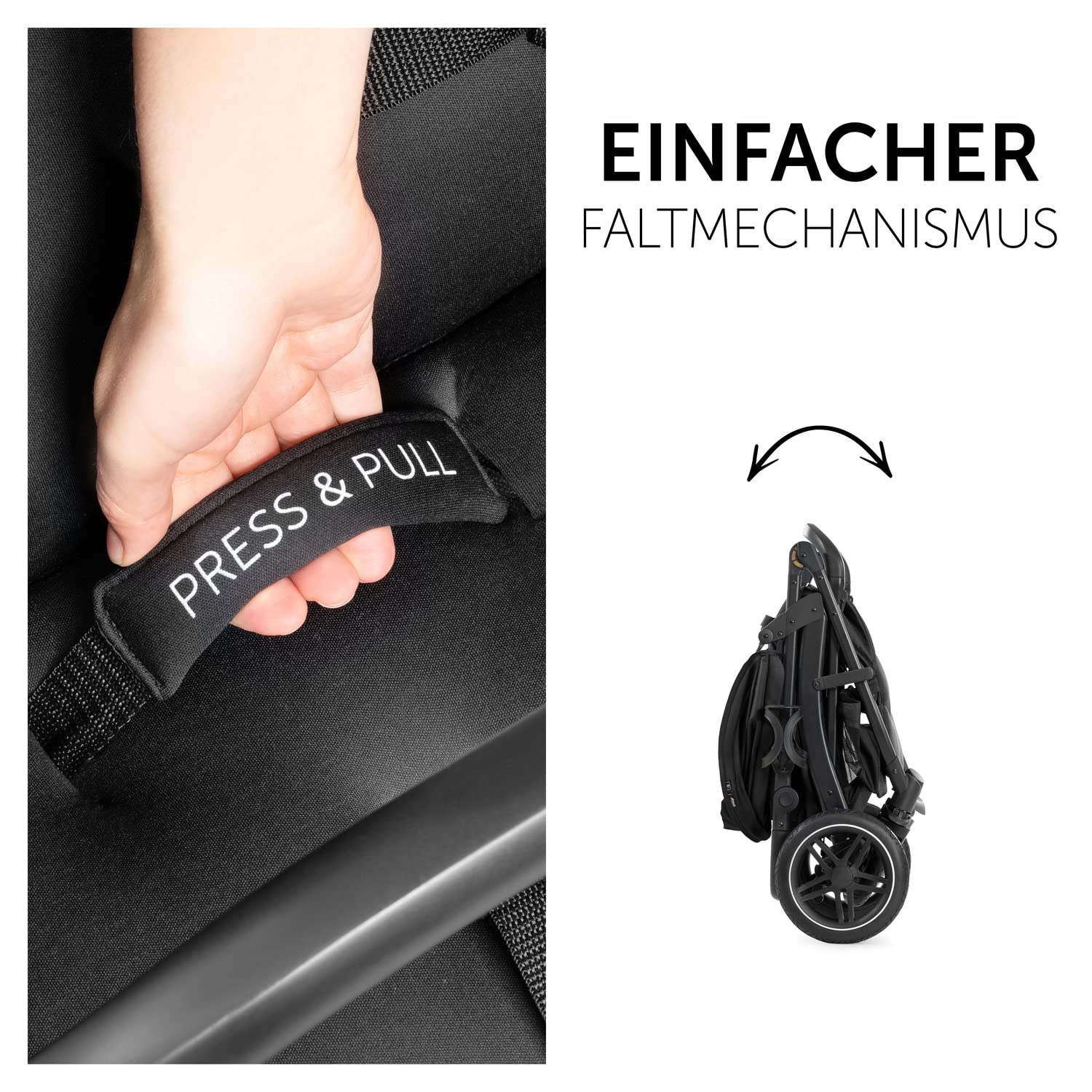 hauck Buggy Rapid 4D für Kinder ab Geburt bis 22 kg mit Liegefunktion, Gummireifen, Getränkehalter, UPF 50+, Klein Zusammenklappbar, XL Korb bis 3 kg (Black)