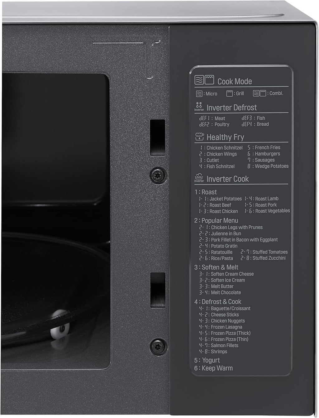 LG MS2595CIS Forno a microonde con tecnologia Smart Inverter, capacità 25 litri, 1000 W, programmi automatici, livelli di potenza regolabili e funzione EasyClean, argento