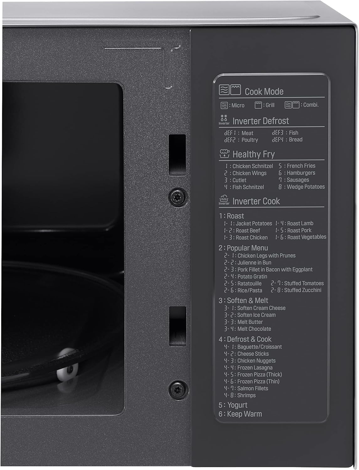 LG MS2595CIS Forno a microonde con tecnologia Smart Inverter, capacità 25 litri, 1000 W, programmi automatici, livelli di potenza regolabili e funzione EasyClean, argento