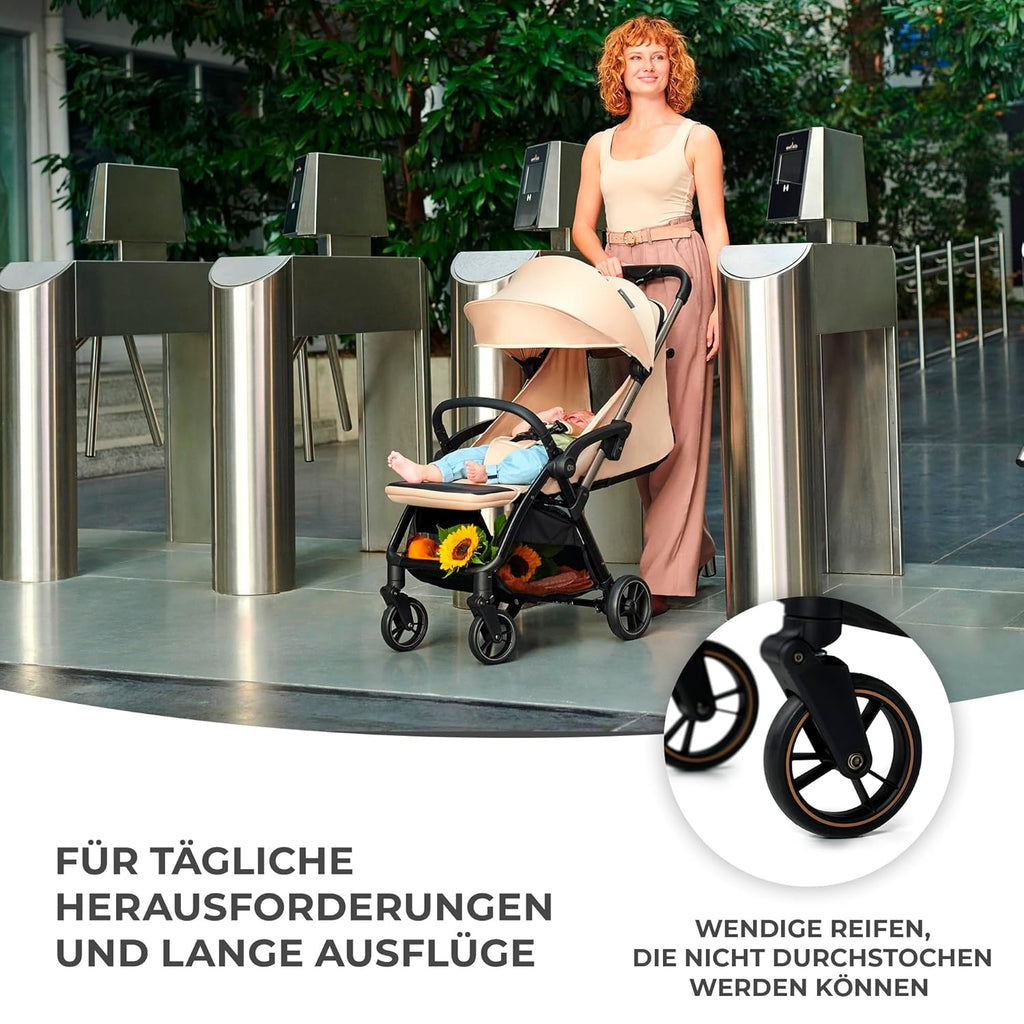 Kinderkraft APINO Buggy bis 22 kg, Liegebuggy, Kinderwagen, Leicht - 7,5kg, Automatisches zusammeklappen, Verstellbare Rückenlehne bis zur Liegeposition, ideal für Reisen, Beige
