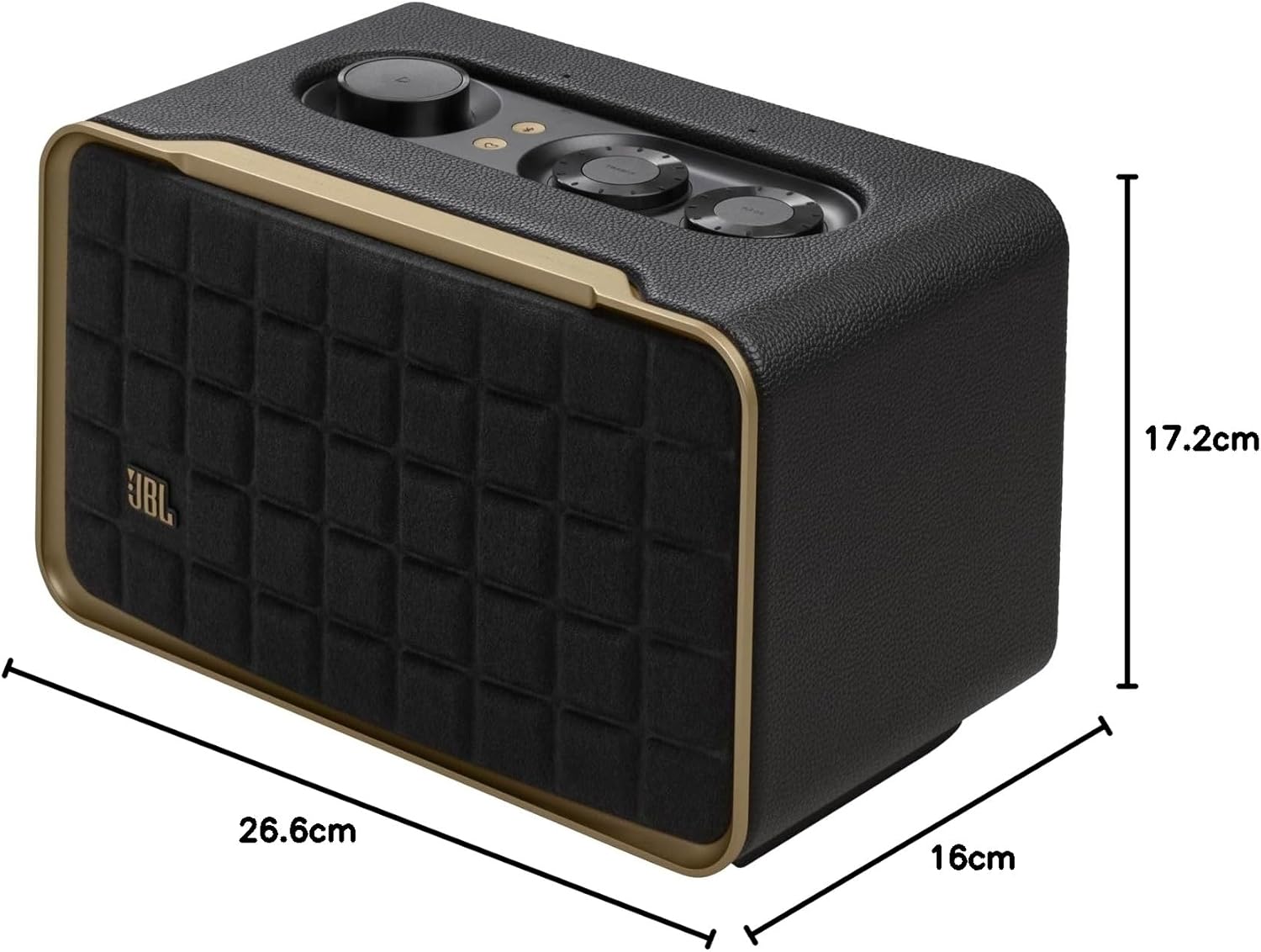 JBL Authentics 200 Smart Home Altoparlante – Cassa Bluetooth dal design retrò anni '70 – Con griglia Quadrex, Google Assistant, Alexa, AirPlay e JBL One App – Nero