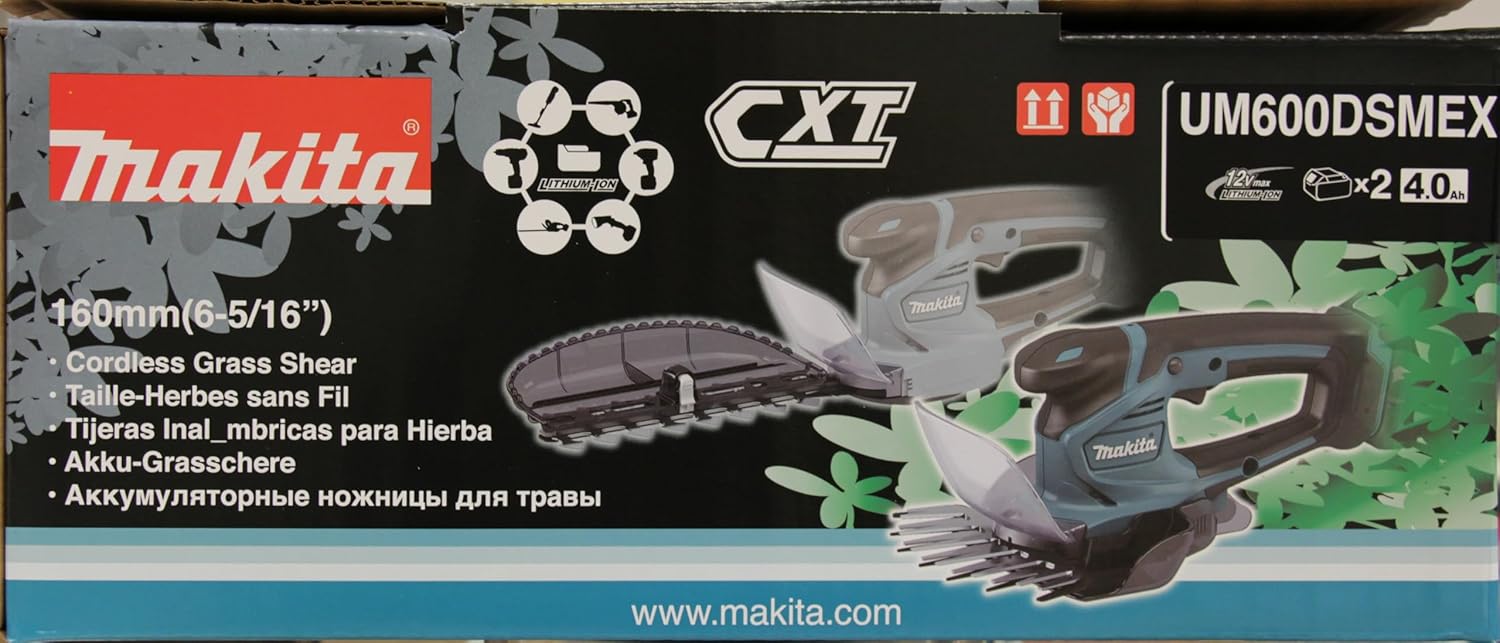 Makita UM600DSMEX Akku-Gras-Strauchschere 12V max, 4,0 Ah, 2 Akkus BL1041B, Ladegerät DC10SB, inklusive Schnittgutsammler