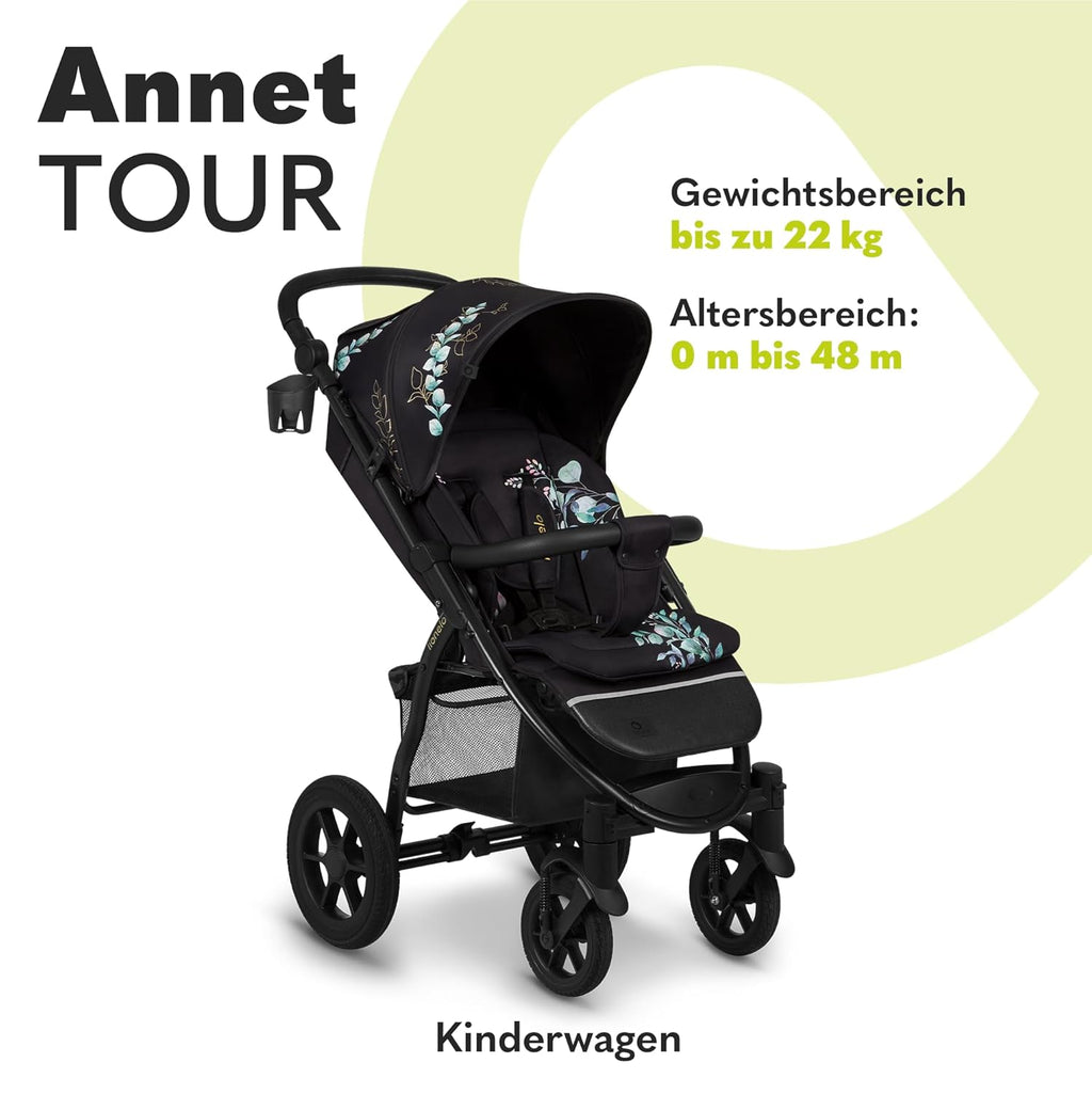 LIONELO Annet Buggy fino a 22 kg con funzione reclinabile, passeggino compatto richiudibile con accessori, ruote in schiuma EVA, zanzariera, coprigambe, portabevande, cestino (Golden Moments, Tour)