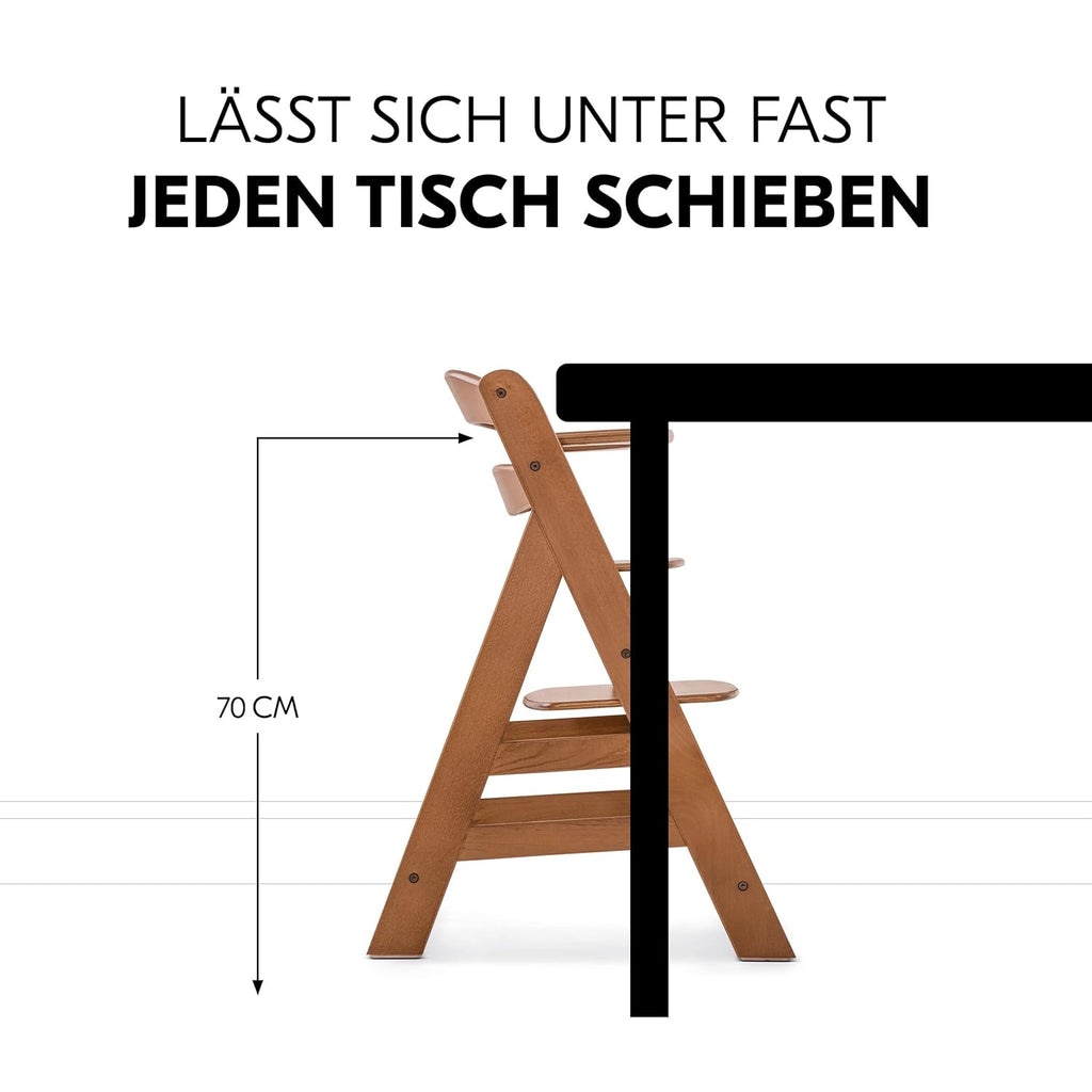 hauck Alpha Plus Newborn Set mit Premium Bouncer Dark Grey - Baby Holz Hochstuhl ab Geburt mit Liegefunktion - extra flacher Aufsatz für Neugeborene & Baumwoll Sitzpolster - Grau