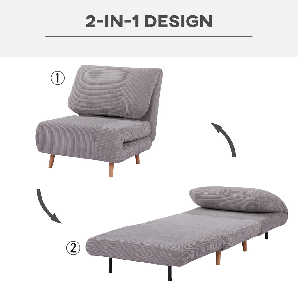 HOMCOM Poltrona Letto Divano Letto 2 in 1 Schienale Regolabile Grigio Chiaro
