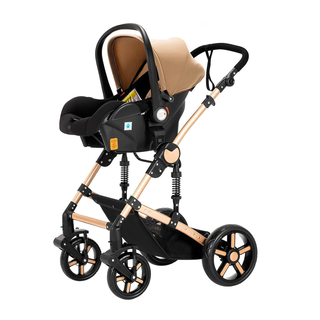 Sianldcone Passeggino 3 in 1, Set Passeggino con Tessuti di Alta Qualità, Sistemi di Viaggio con Spinta Reversibile, Passeggino Combinato a Vista Aperta Set Completo 3 in 1 (V9 Cachi)