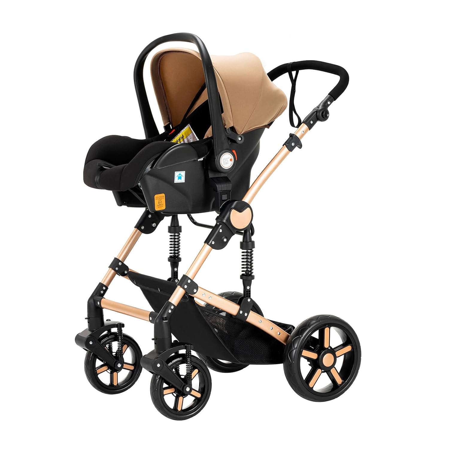 Sianldcone Passeggino 3 in 1, Set Passeggino con Tessuti di Alta Qualità, Sistemi di Viaggio con Spinta Reversibile, Passeggino Combinato a Vista Aperta Set Completo 3 in 1 (V9 Cachi)