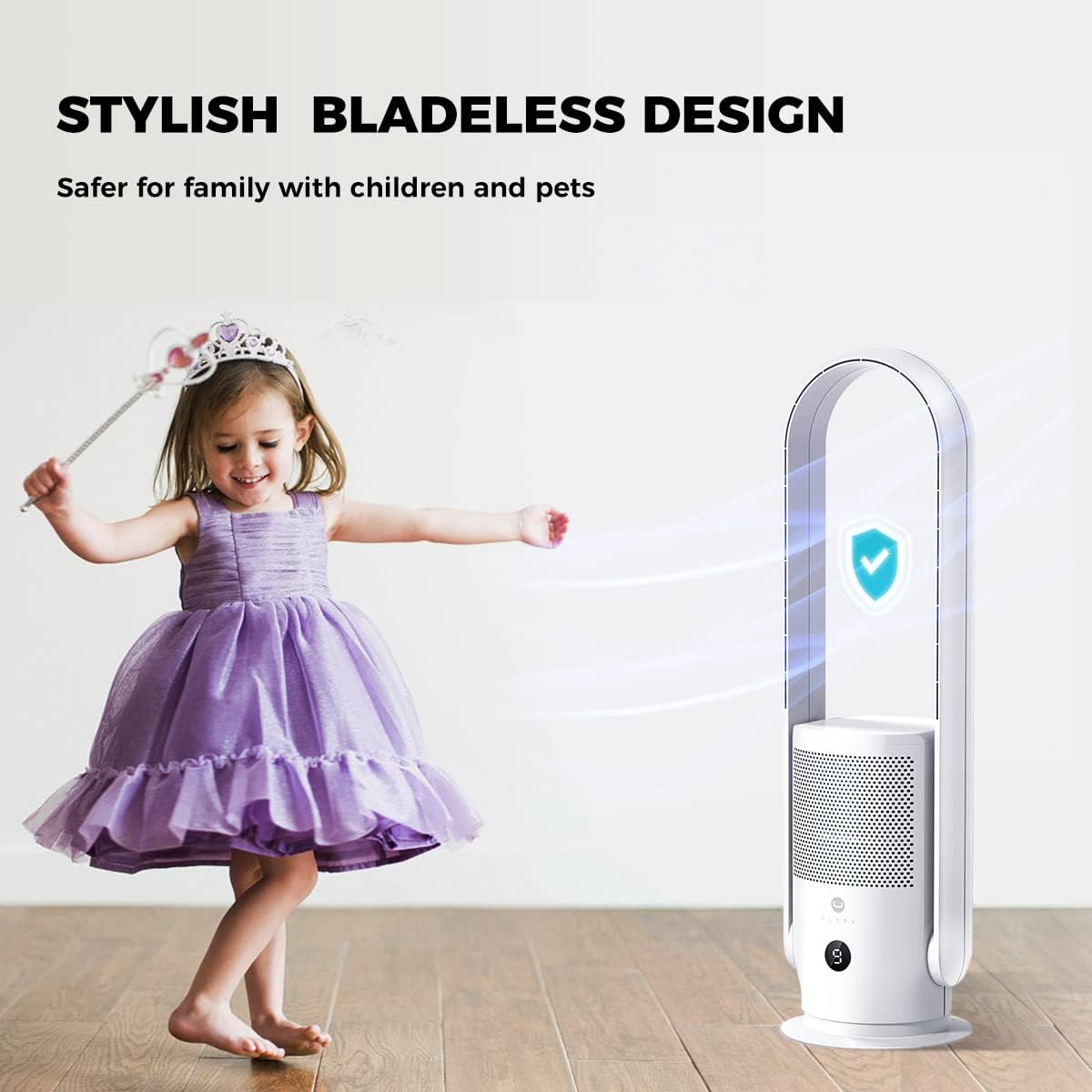 Ventilatore senza pale con purificatore d'aria, ventilatore a torre silenzioso Ultty con telecomando, touch, timer 8H, filtro HEPA 99,97%, ventilatore senza pale oscillante a 90° e alto 80 cm per camera da letto e casa, CR022 Bianco