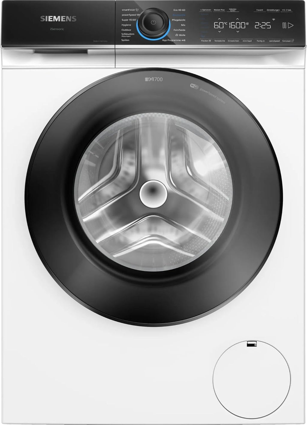 Siemens WM14N122 iQ300 Lavatrice / 7kg / D / 1400 giri/min / Programma Outdoor / Funzione varioSpeed / Funzione aggiungi bucato, Bianco/Nero