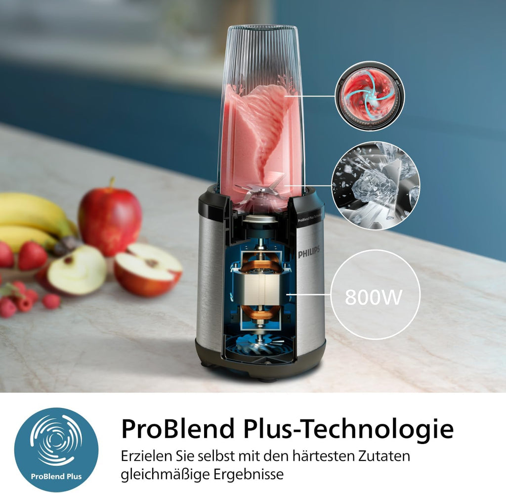 Frullatore Philips Serie 5000 - 1000 W. Capacità massima 2 l. Tecnologia ProBlend Plus. Parti lavabili in lavastoviglie. Nero (HR3020/20)
