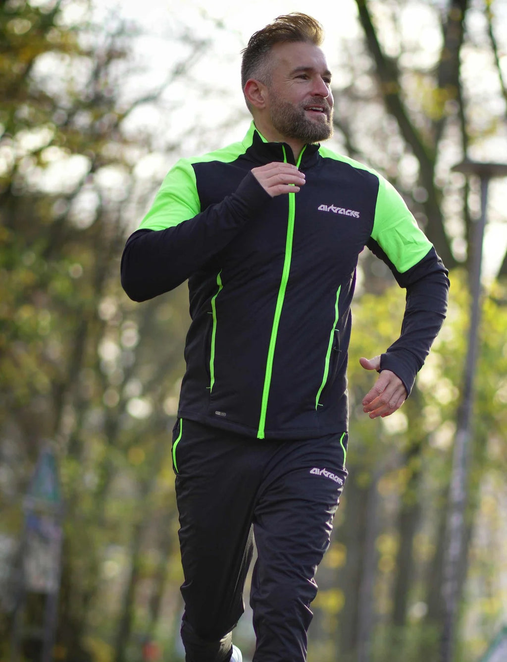 Herren Winter Fleece Laufshirt Langarm Thermo Running Sweatshirt Pro Line Schwarz Neon