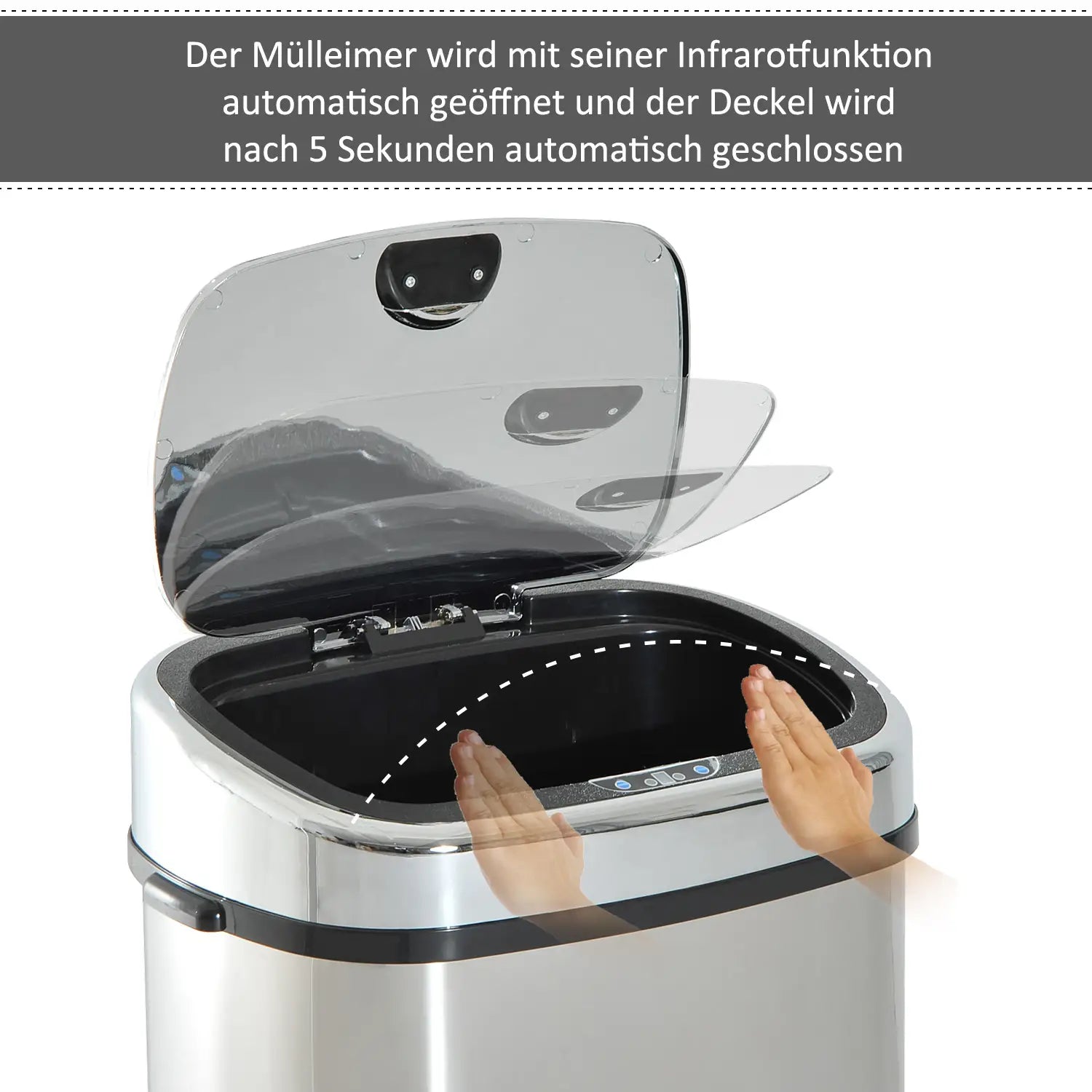 HOMCOM Cestino Automatico con Sensore, Pattumiera in Acciaio Inox