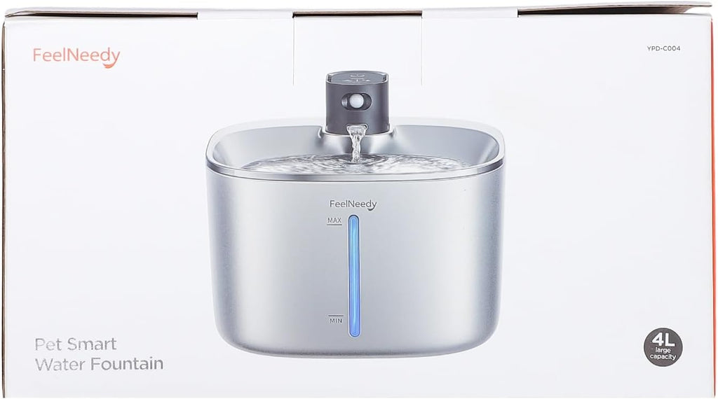 Fontana per Gatti Senza Fili con Sensore di Movimento a Batteria da 4000mAh, Fontana d'Acqua Silenziosa da 4L FEELNEEDY con Sensore di Movimento per Gatti e Cani Piccoli, Vasca d'Acqua in Acciaio Inossidabile, 2 Filtri