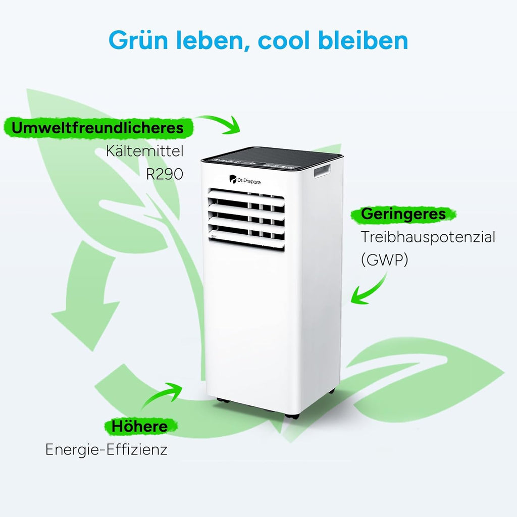 DR.PREPARE Condizionatore Portatile 9000 BTU con APP, Climatizzatore Mobile 4 in 1 con Tubo di Scarico, Raffreddamento & Ventilazione & Deumidificazione, Ventilatore & Modalità Sonno con Telecomando, Rinfresca fino a 30m², Timer 1-24H