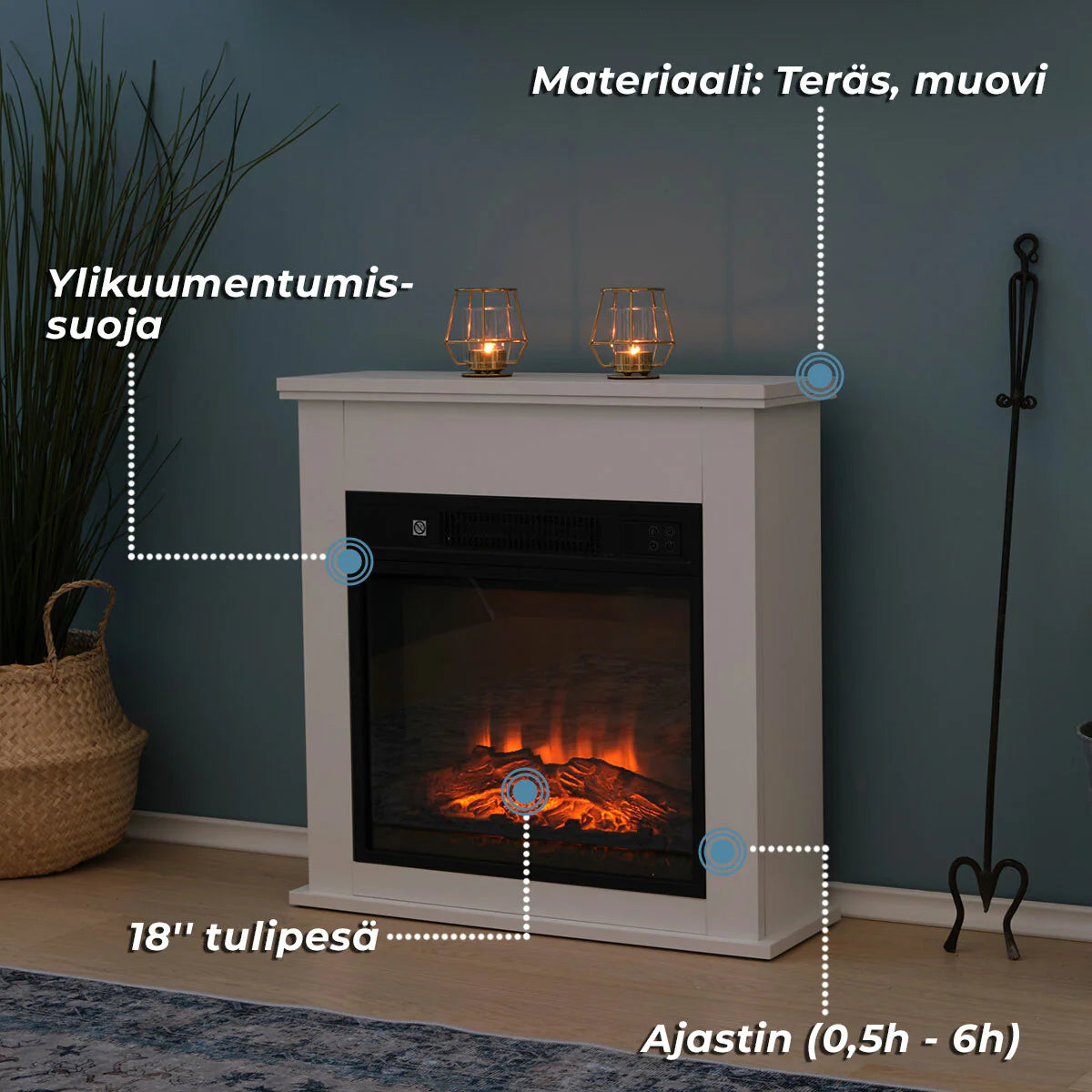 Lykke Caminetto Elettrico S, 2000W, Bianco