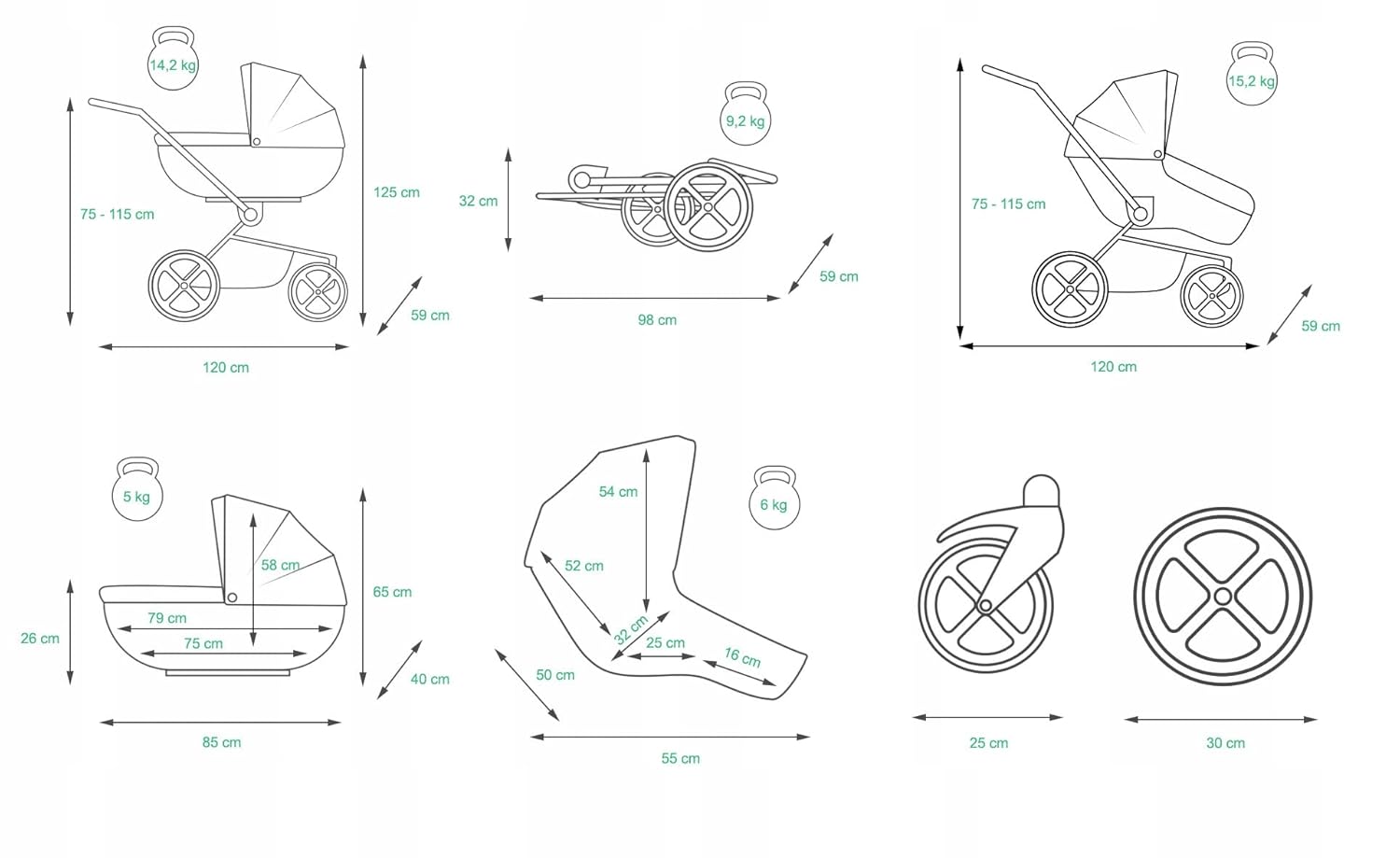 BabyLux® Bambimo Set Passeggino 3 in 1 - Optimal - incl. Navicella, Seduta Passeggino, Seggiolino Auto Ovetto - Seggiolino Auto - Set Passeggino - Passeggino Combinato con Borsa Fasciatoio, Parapioggia ecc.