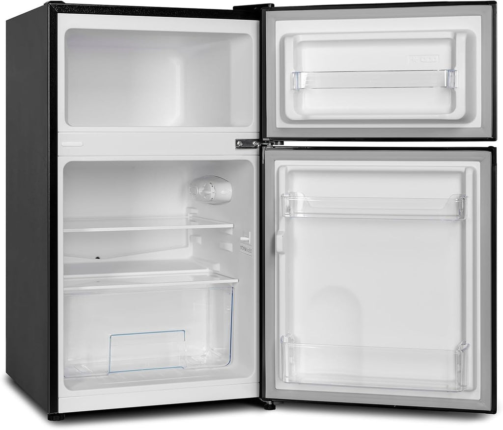 CHIQ CTT107BC Frigorifero Piccolo 107 Litri, Altezza 84 cm, Profondità 55 cm, Ingombro di soli 0,3 ㎡, Micro-Congelatore, Vario Box, 7 Livelli di Controllo della Temperatura, Silenzioso, 87 kWh/anno, Nero