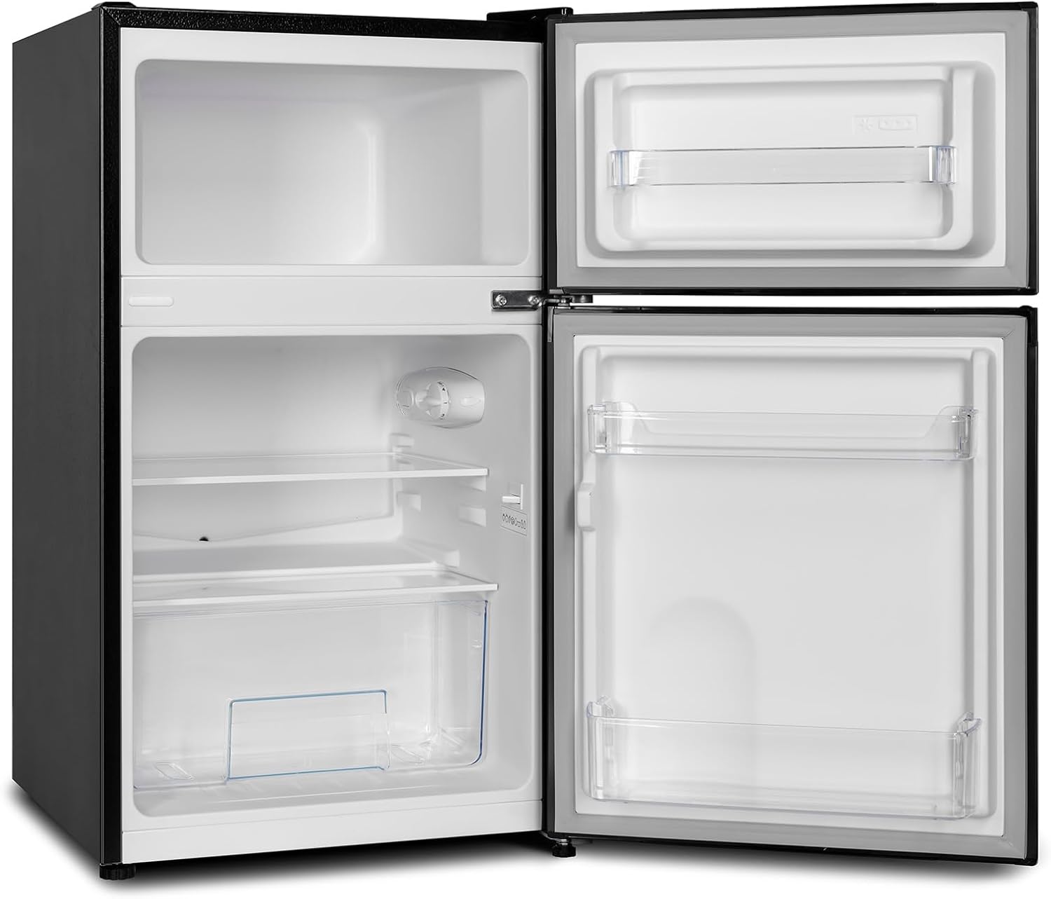CHIQ CTT107BC Frigorifero Piccolo 107 Litri, Altezza 84 cm, Profondità 55 cm, Ingombro di soli 0,3 ㎡, Micro-Congelatore, Vario Box, 7 Livelli di Controllo della Temperatura, Silenzioso, 87 kWh/anno, Nero