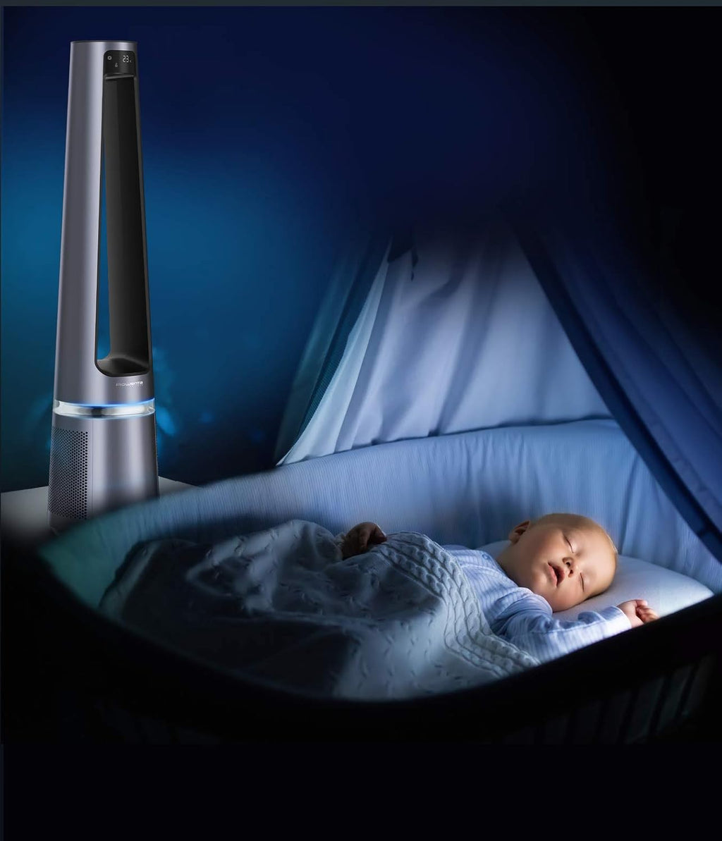 Rowenta QU5062 Eclipse Purificatore d'aria 3in1 | Termoventilatore | Ventilatore | filtra il 99,9% delle particelle | per ambienti fino a 30 m2 | riscaldamento rapido fino a 35°C | modalità automatica giorno/notte | Nero/Grigio