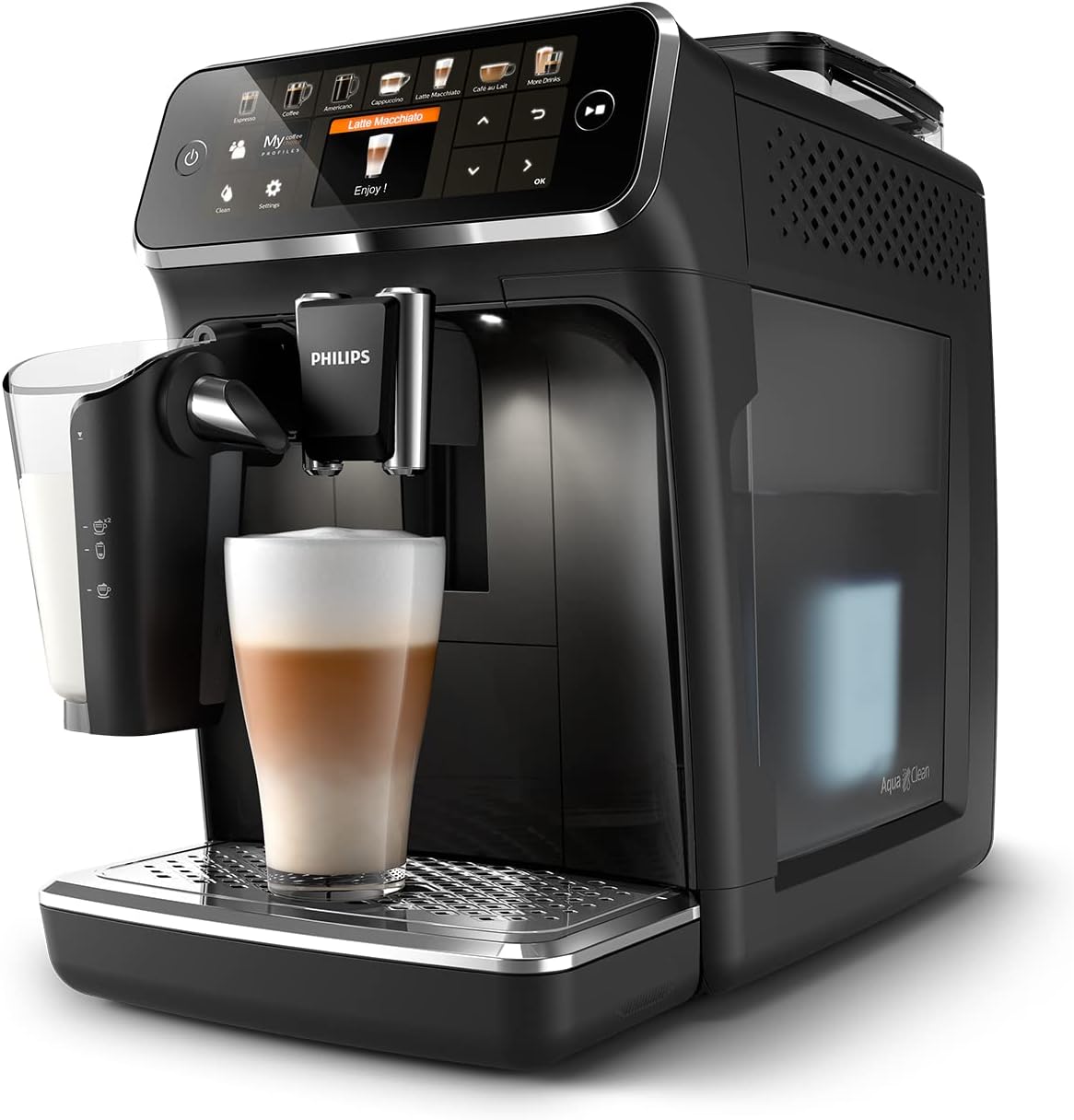 Philips Serie 5400 Macchina da Caffè Automatica – Sistema LatteGo, 12 Bevande a Base di Caffè, Display Intuitivo, 4 Profili Utente, Cromo (EP5447/90)