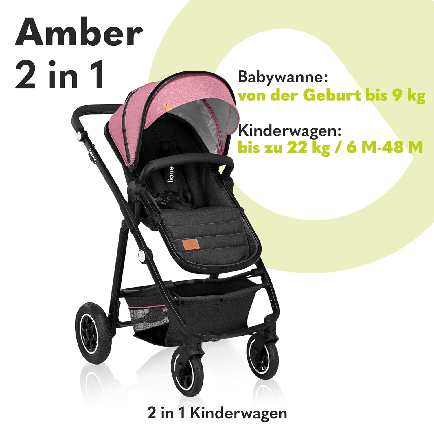 LIONELO Amber Kinderwagen 2 in 1 Kombikinderwagen, Kinderwagen Set mit sportlichen Sitz und fester Babywanne, Tasche, Moskitonetz, Abdeckung Regenblatt (Graphit)