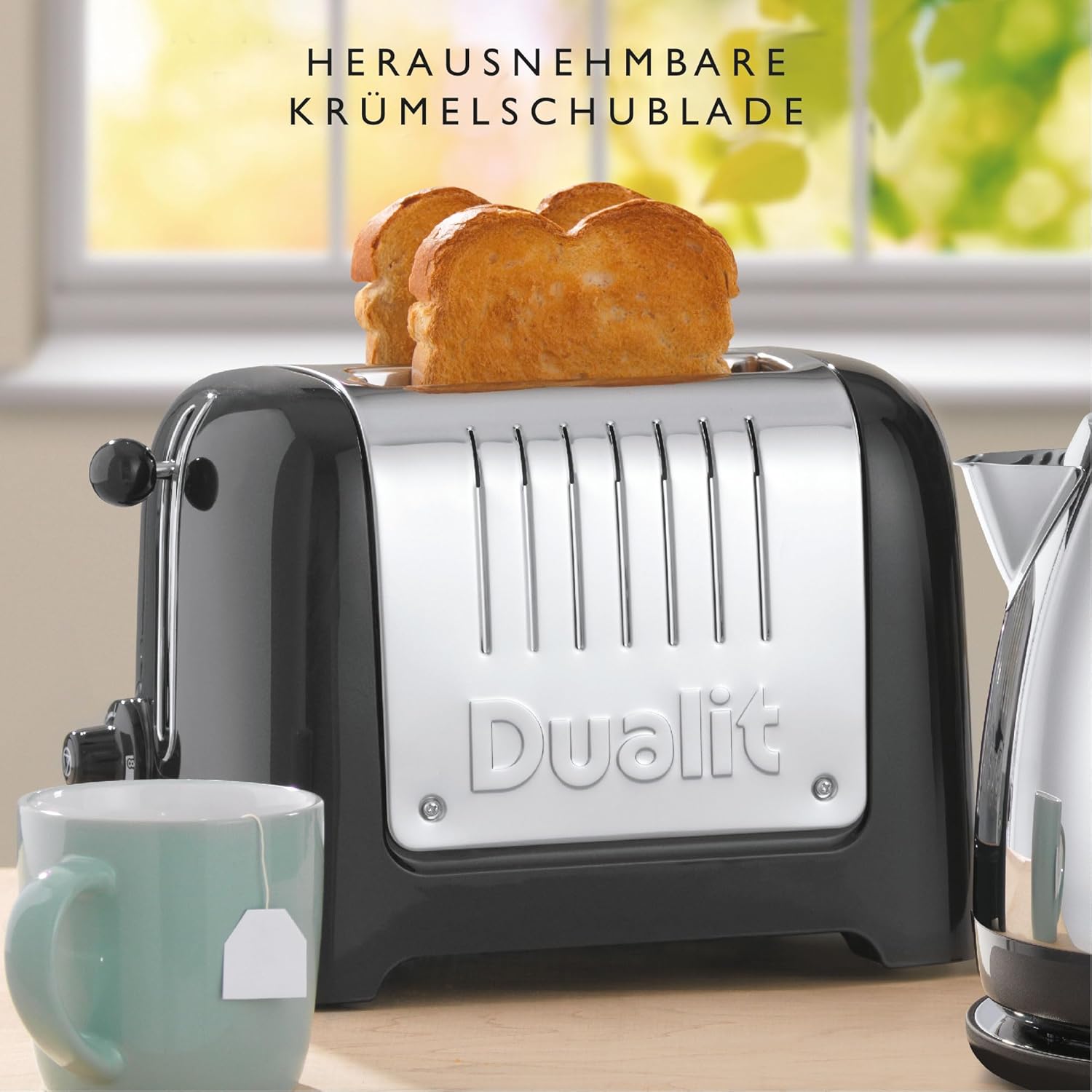 Tostapane Dualit Lite a 2 Fette - 1,1kW Tosta 60 Fette di Pane Tostato All'ora - Lucido con Bordo in Bianco Canvas - Funzione Bagel e Scongelamento - Tostapane Bianco Canvas con Fessure Larghe 36mm