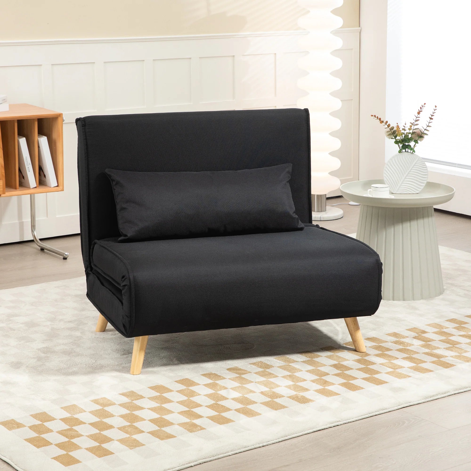 HOMCOM Poltrona Letto 2 in 1 con Schienale Regolabile Effetto Lino