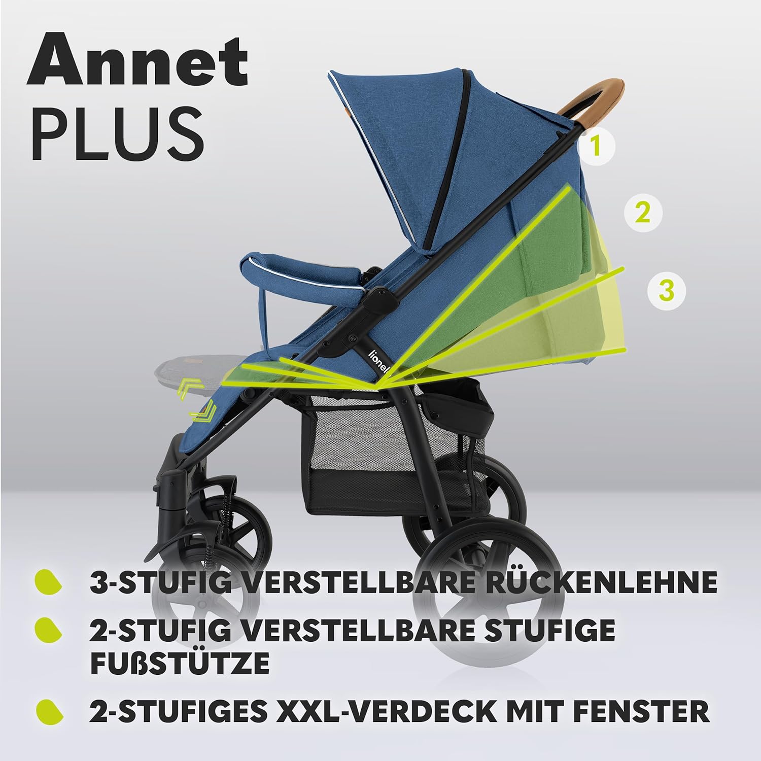 LIONELO Annet Buggy fino a 22 kg con funzione reclinabile, passeggino compatto richiudibile con accessori, ruote in schiuma EVA, zanzariera, coprigambe, portabevande, cestino (Golden Moments, Tour)