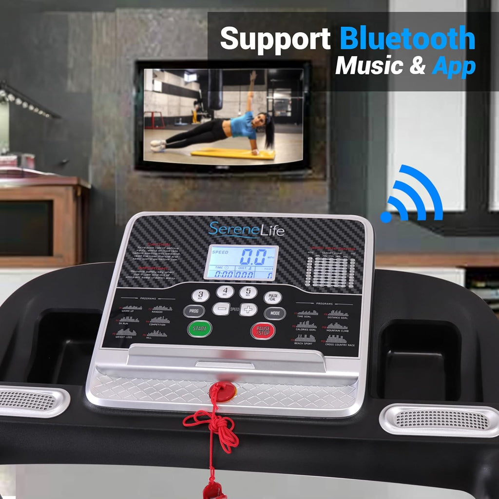 Tapis roulant SereneLife per la casa - Tapis roulant pieghevole, Tapis roulant, con display a LED, tapis roulant per la casa, sincronizzazione app Bluetooth, fitness digitale, tapis roulant con inclinazione, fino a 10 km/h