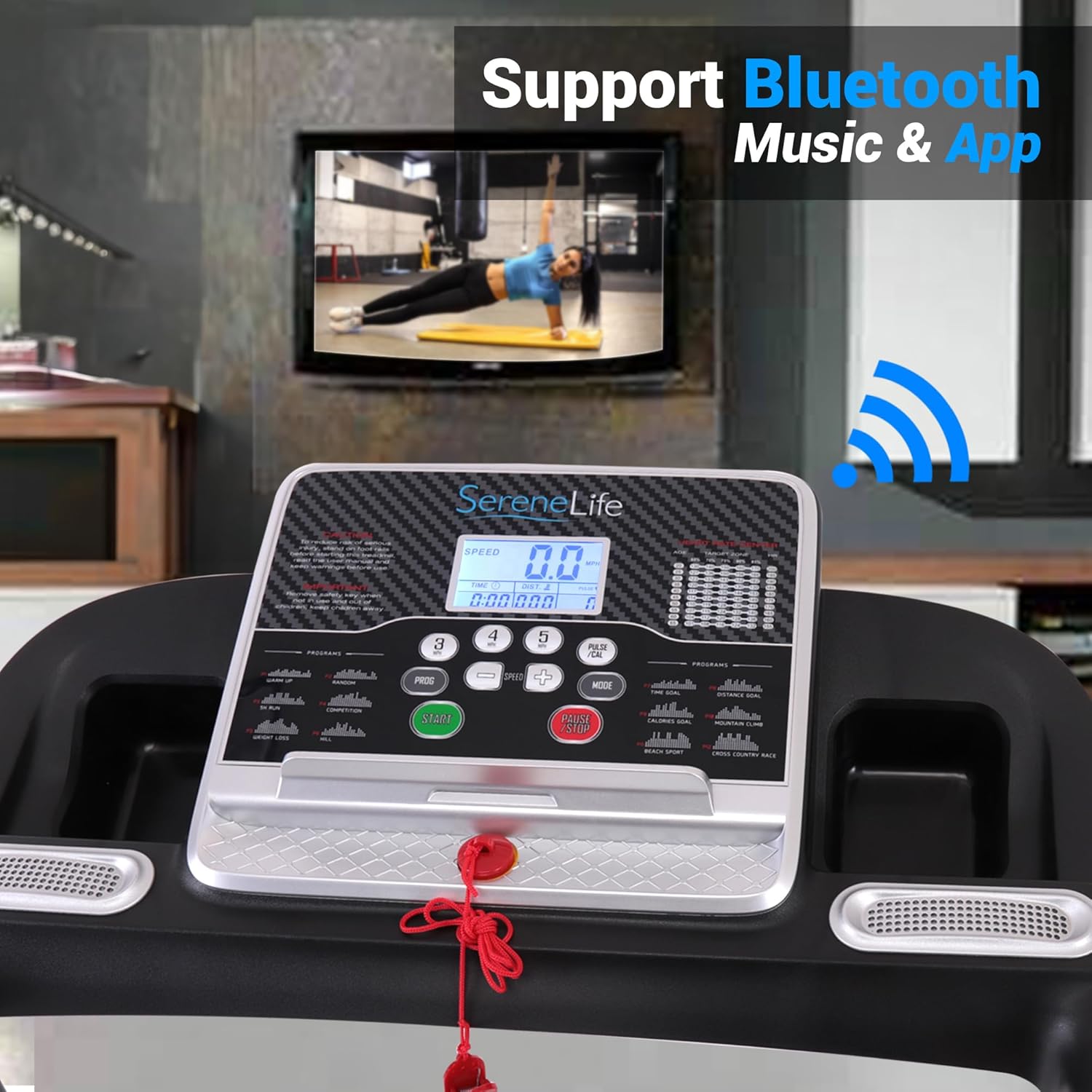 Tapis roulant SereneLife per la casa - Tapis roulant pieghevole, Tapis roulant, con display a LED, tapis roulant per la casa, sincronizzazione app Bluetooth, fitness digitale, tapis roulant con inclinazione, fino a 10 km/h