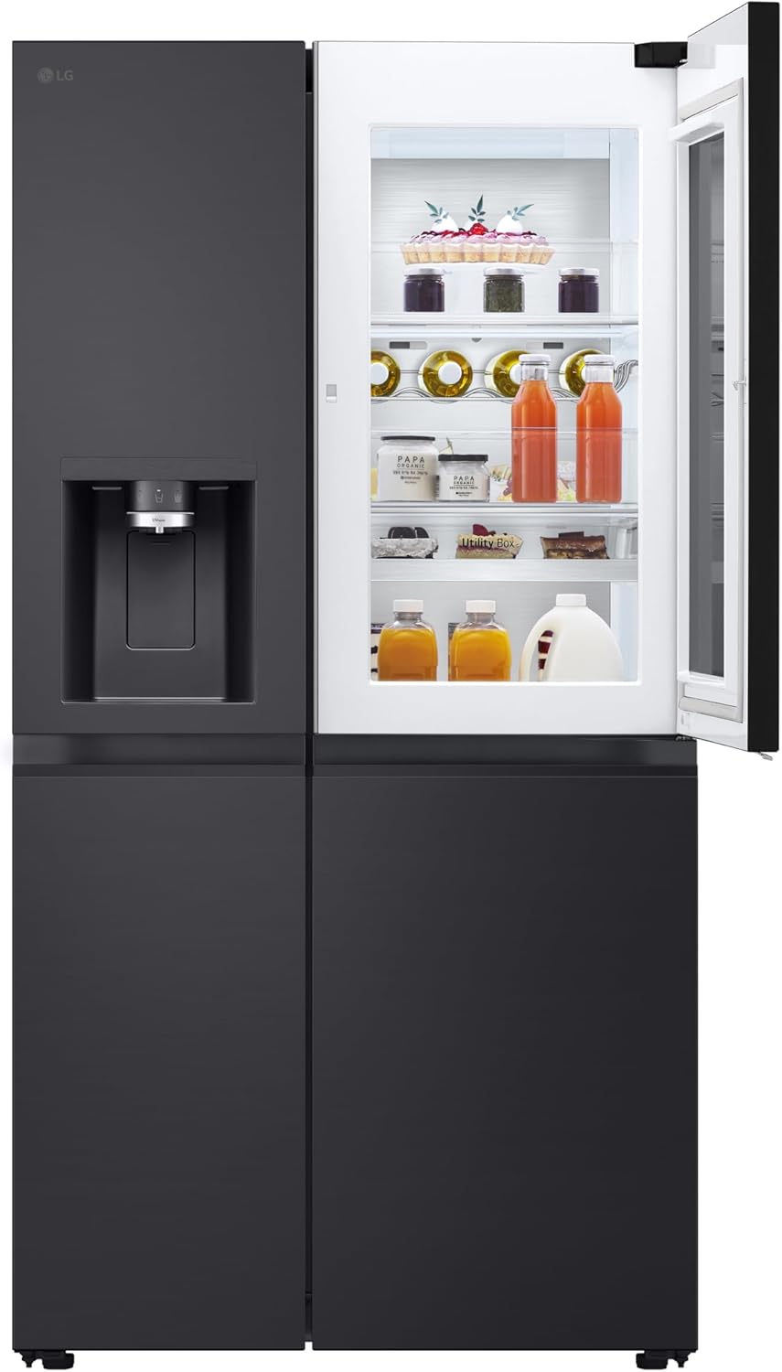 LG GSGV81PYLL Frigorifero Side by Side, Classe E, 635 L, Instaview, Frigorifero con congelatore, Dispenser ghiaccio, ghiaccio tritato, acqua, Total NoFrost, Smart Inverter Compressor, Wi-Fi