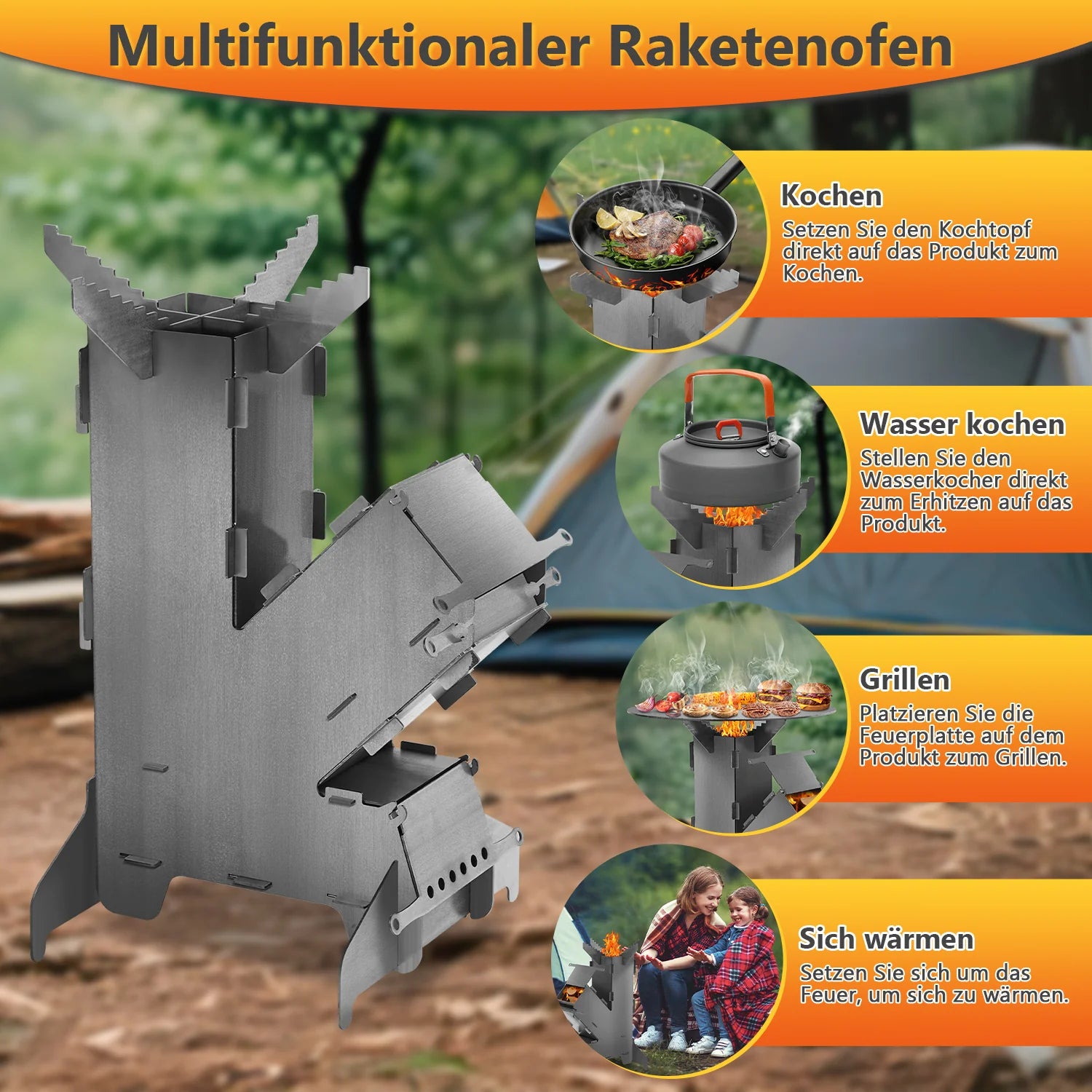 Sonnewelt Raketenofen  Fire Gusseisen Stove Grillplatte