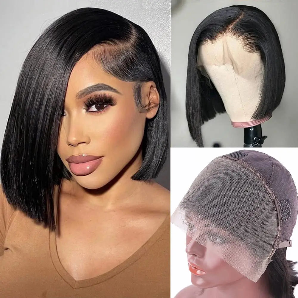 Kurze Bob Perücke aus Echthaar mit 13x4 Lace Front - Perfekt für Frauen