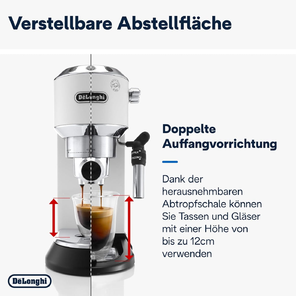De'Longhi Dedica Style EC 685.M – Macchina da caffè espresso con portafiltro, con montalatte professionale, larga solo 15 cm, per caffè in polvere o cialde ESE, serbatoio dell'acqua da 1 l, argento