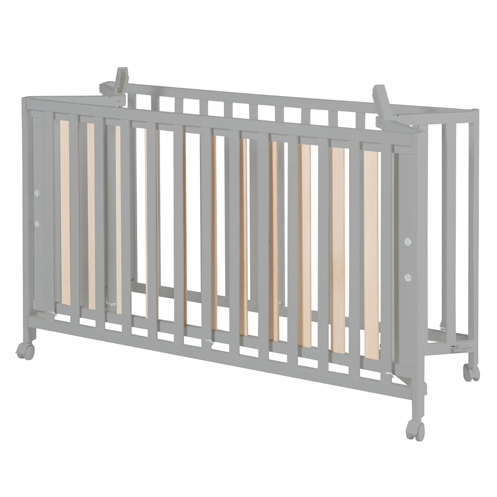 roba Klappbett Fold Up 60 x 120 - Klappbares Babybett aus Holz - 2-fach höhenverstellbar - Platzsparendes Gitterbett auf Rollen - Weiß