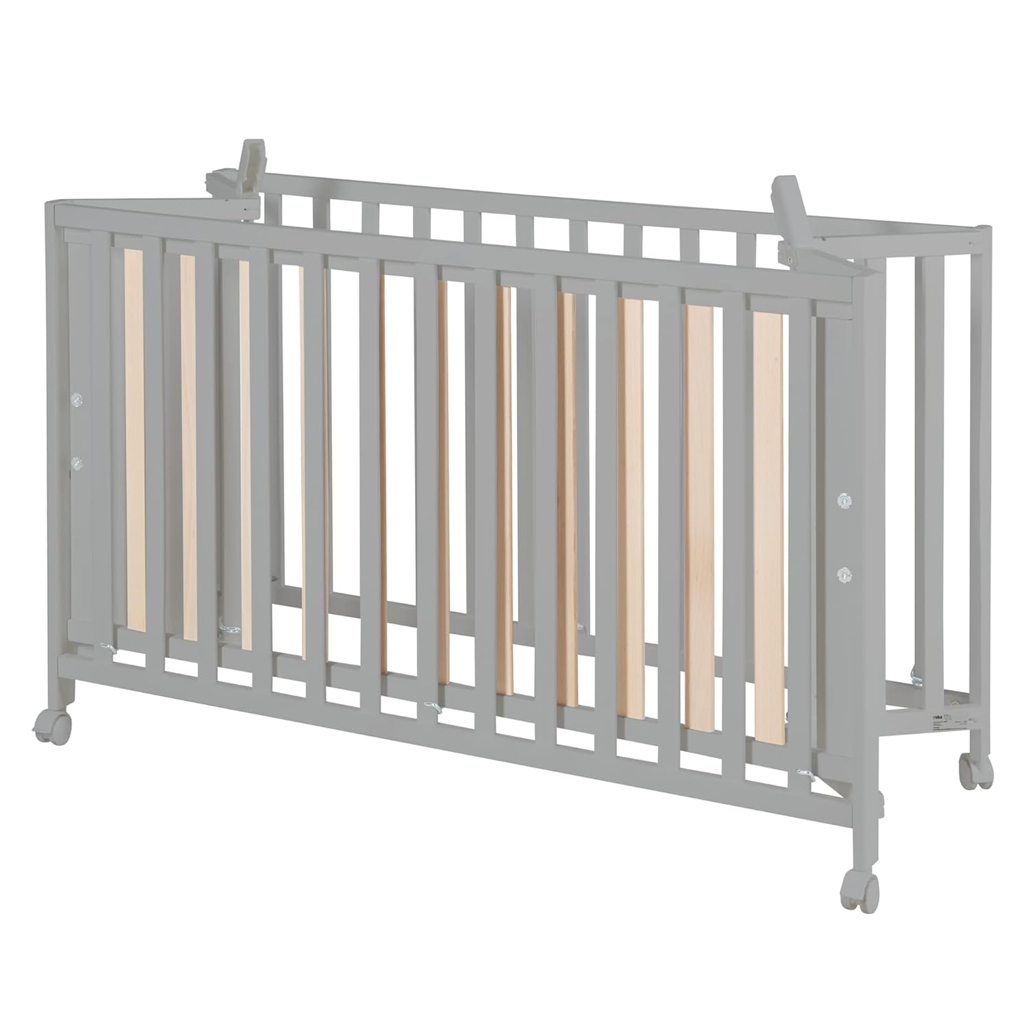 roba Klappbett Fold Up 60 x 120 - Klappbares Babybett aus Holz - 2-fach höhenverstellbar - Platzsparendes Gitterbett auf Rollen - Weiß