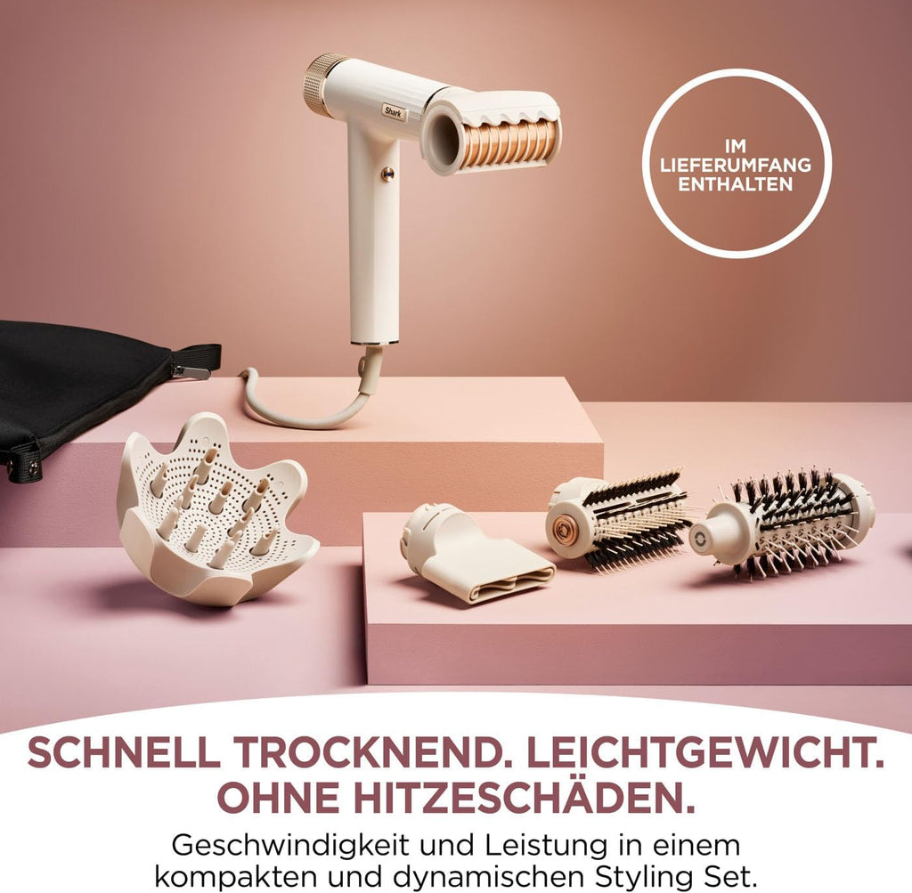 Shark SpeedStyle Haartrockner & RapidGloss Finisher mit Aufbewahrungstasche, 5 Styler, Für Alle Haartypen, Schnelltrocknend, Glättet Fliegende Haare, Keine Hitzeschäden, Ionisch, Seide, HD352EU