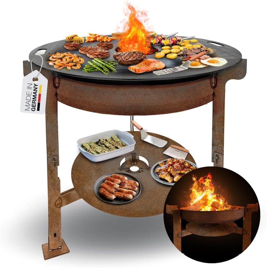 Terma Accessori Tagliere in legno Cucina da esterno, piastra plancha, grill con piastra in ghisa, ripiano per piastra in ghisa, braciere con griglia, anello per griglia per braciere