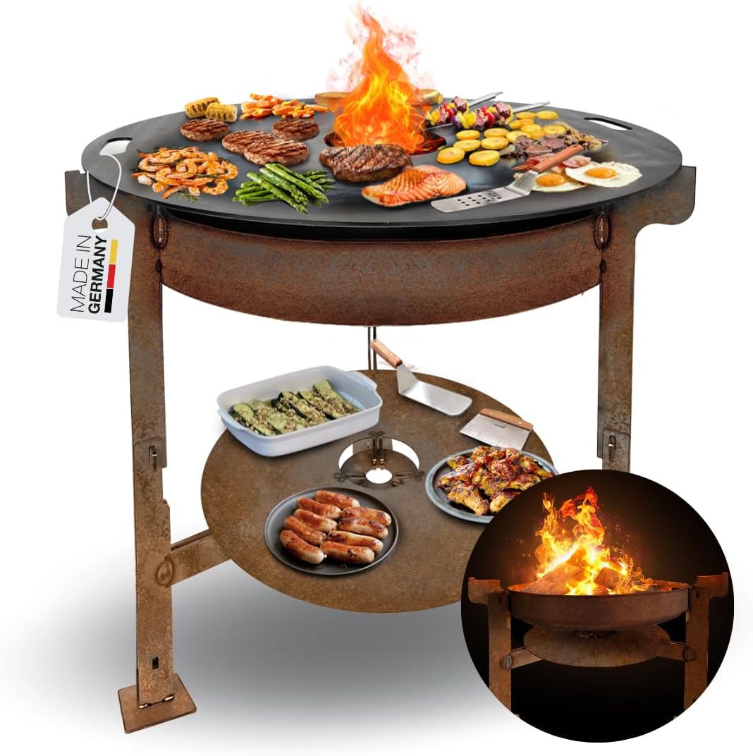 Terma Accessori Tagliere in legno Cucina da esterno, piastra plancha, grill con piastra in ghisa, ripiano per piastra in ghisa, braciere con griglia, anello per griglia per braciere