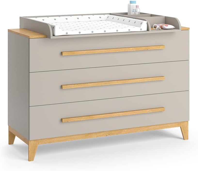 VitaliSpa Fasciatoio Malia, bianco/rovere, 133 x 98 cm XL con 3 cassetti