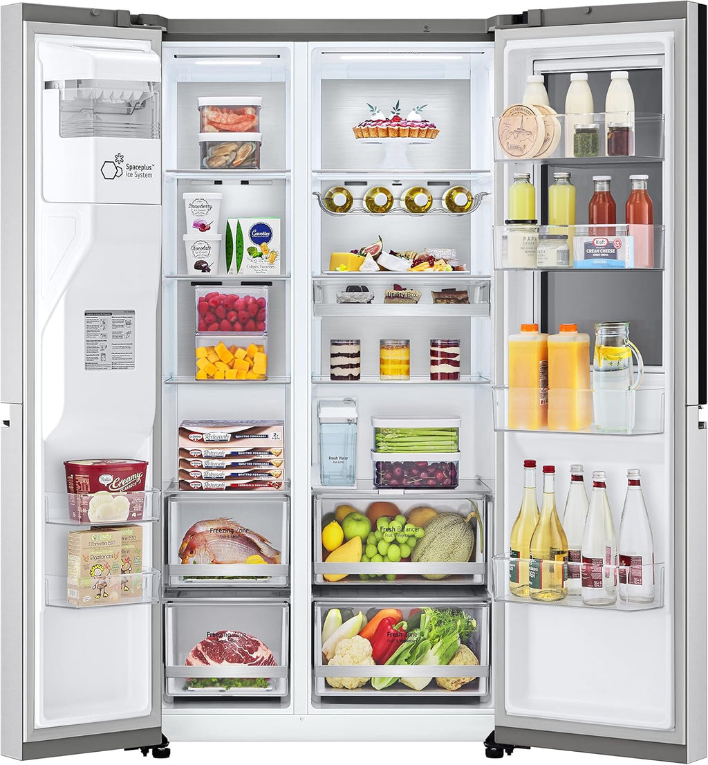 LG GSGV81PYLL Frigorifero Side by Side, Classe E, 635 L, Instaview, Frigorifero con congelatore, Dispenser ghiaccio, ghiaccio tritato, acqua, Total NoFrost, Smart Inverter Compressor, Wi-Fi