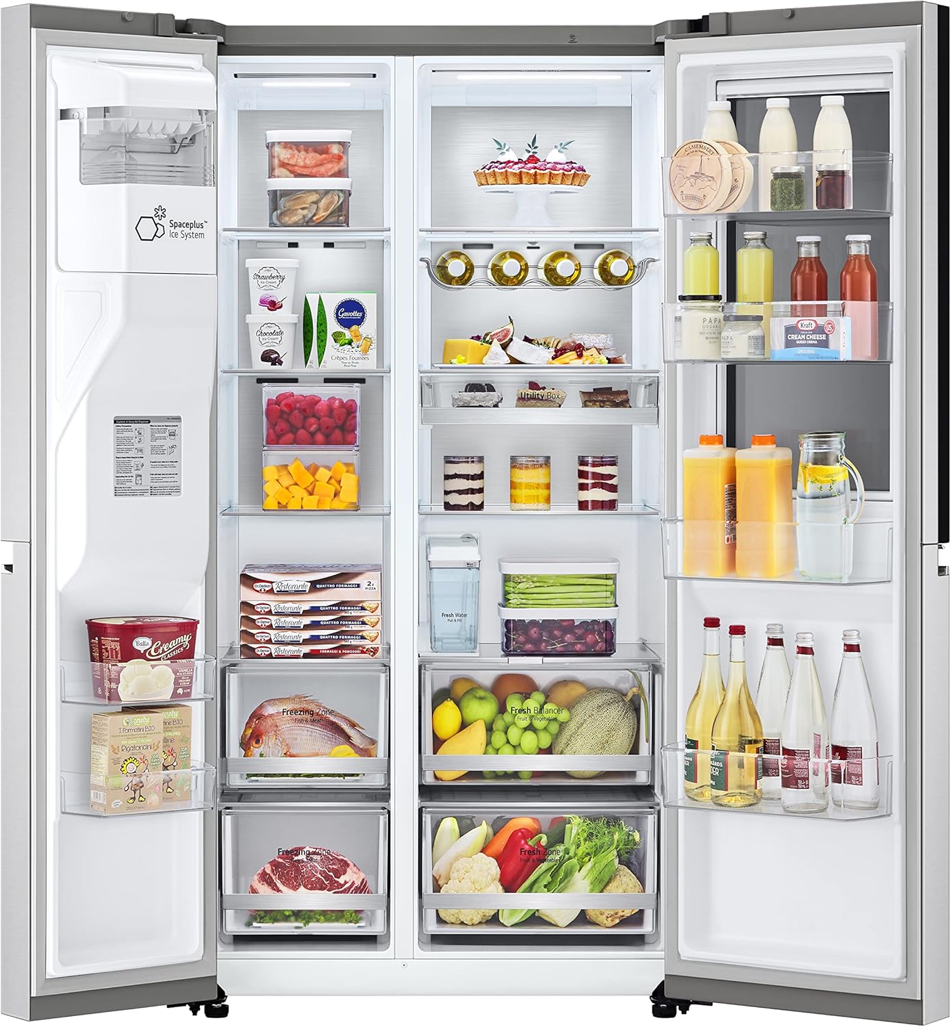LG GSGV81PYLL Frigorifero Side by Side, Classe E, 635 L, Instaview, Frigorifero con congelatore, Dispenser ghiaccio, ghiaccio tritato, acqua, Total NoFrost, Smart Inverter Compressor, Wi-Fi