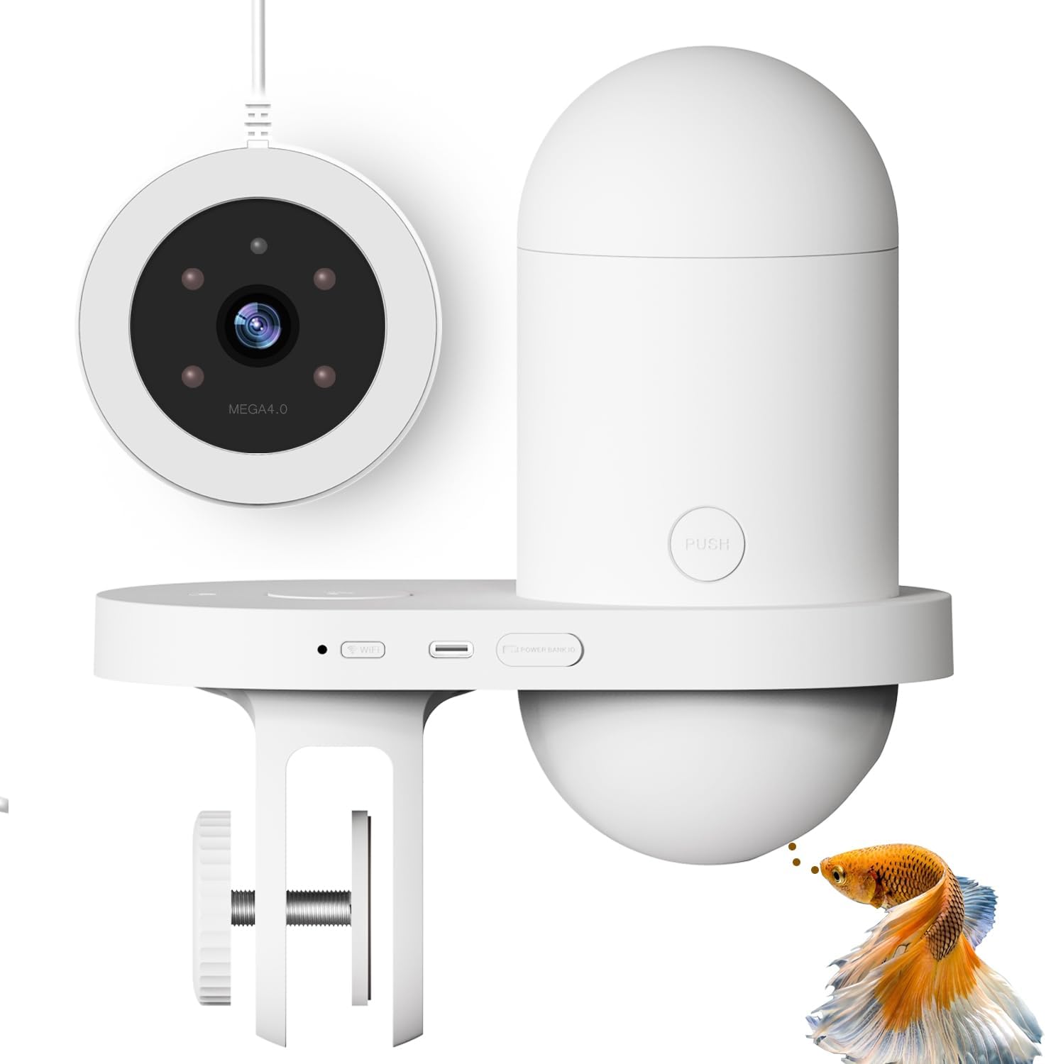 Dispenser Automatico di Cibo per Pesci da Acquario con Telecamera HD, Controllo tramite App (WiFi), Grande Capacità 230ml (25 giorni) per Casa e Vacanze