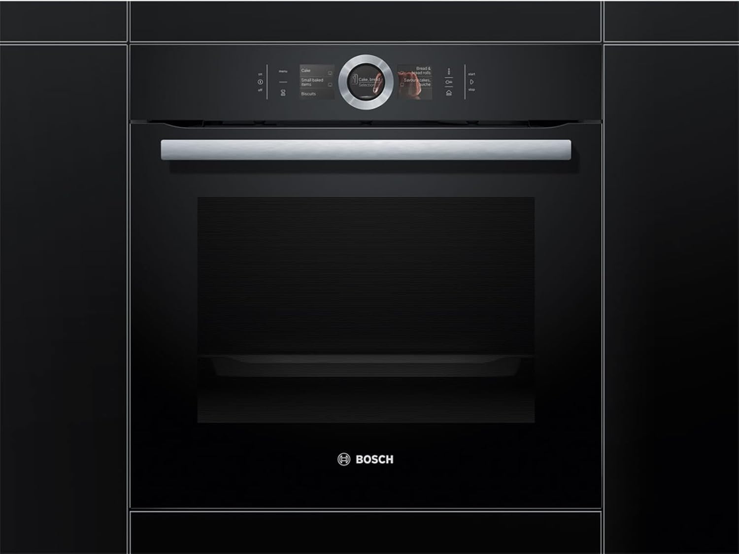 Bosch HMG7361B1, Serie 8 Forno da incasso intelligente con funzione microonde, 60 x 60 cm, Made in Germany, Nero, Air Fry, Anello di controllo digitale, Display touch, Programmi automatici, Supporto per la pulizia