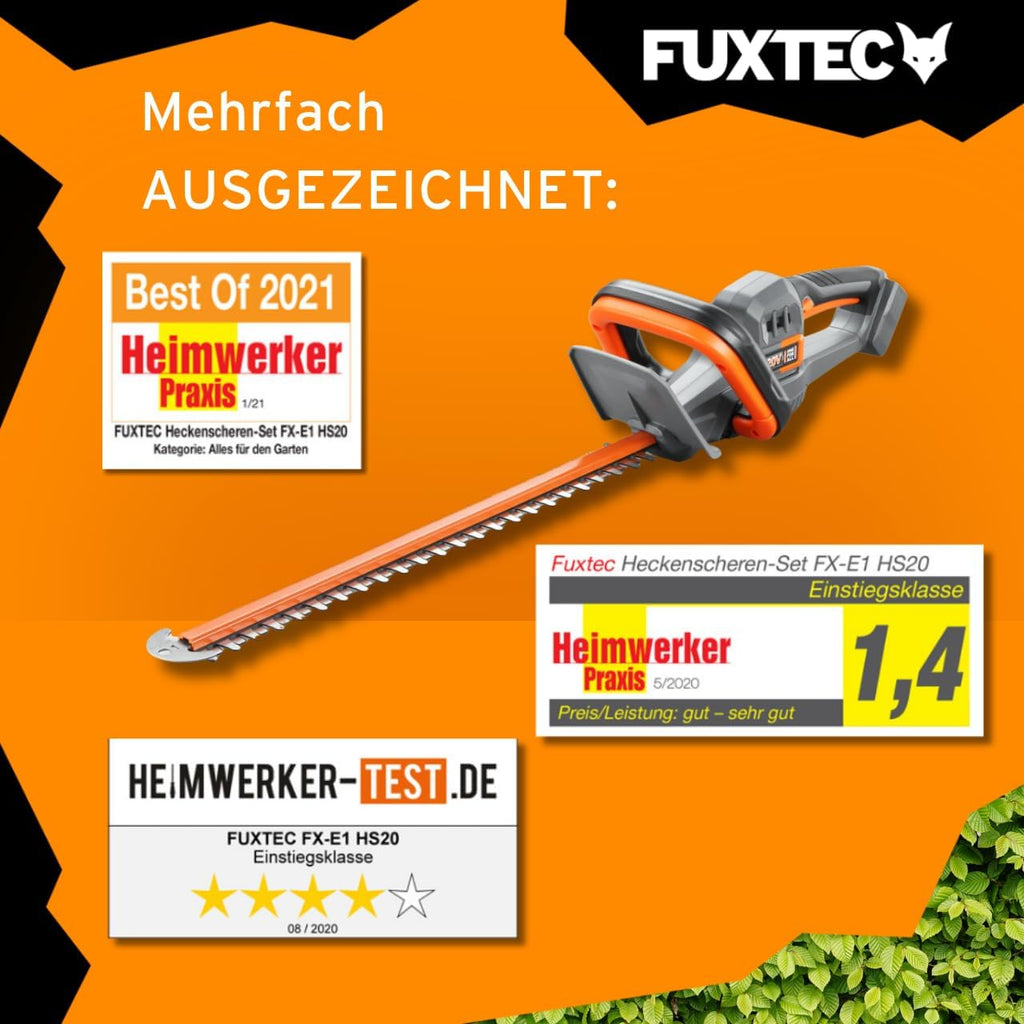 FUXTEC Heckenschere 20V inkl. Akku FX-E1HS20 Elektrischer Heckentrimmer mit Li-Ionen Batterie und Ladegerät – Schnittlänge 52 cm