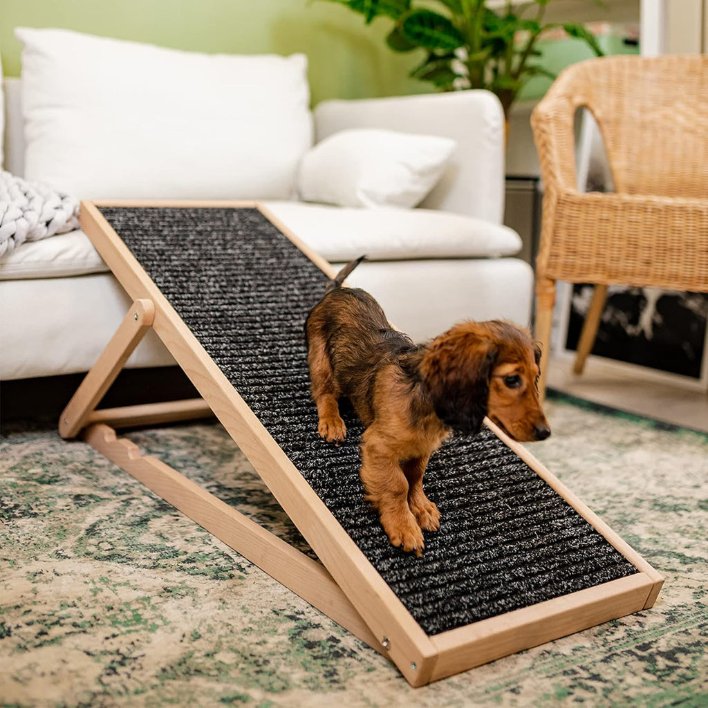 Holtaz Rampa per Cani Rampa per Gatti Scaletta per Cani per Letto o Divano Pieghevole in Legno Petwalk Scala per Cani Rampa di Carico per Animali Domestici con Inserto Antiscivolo Naturale