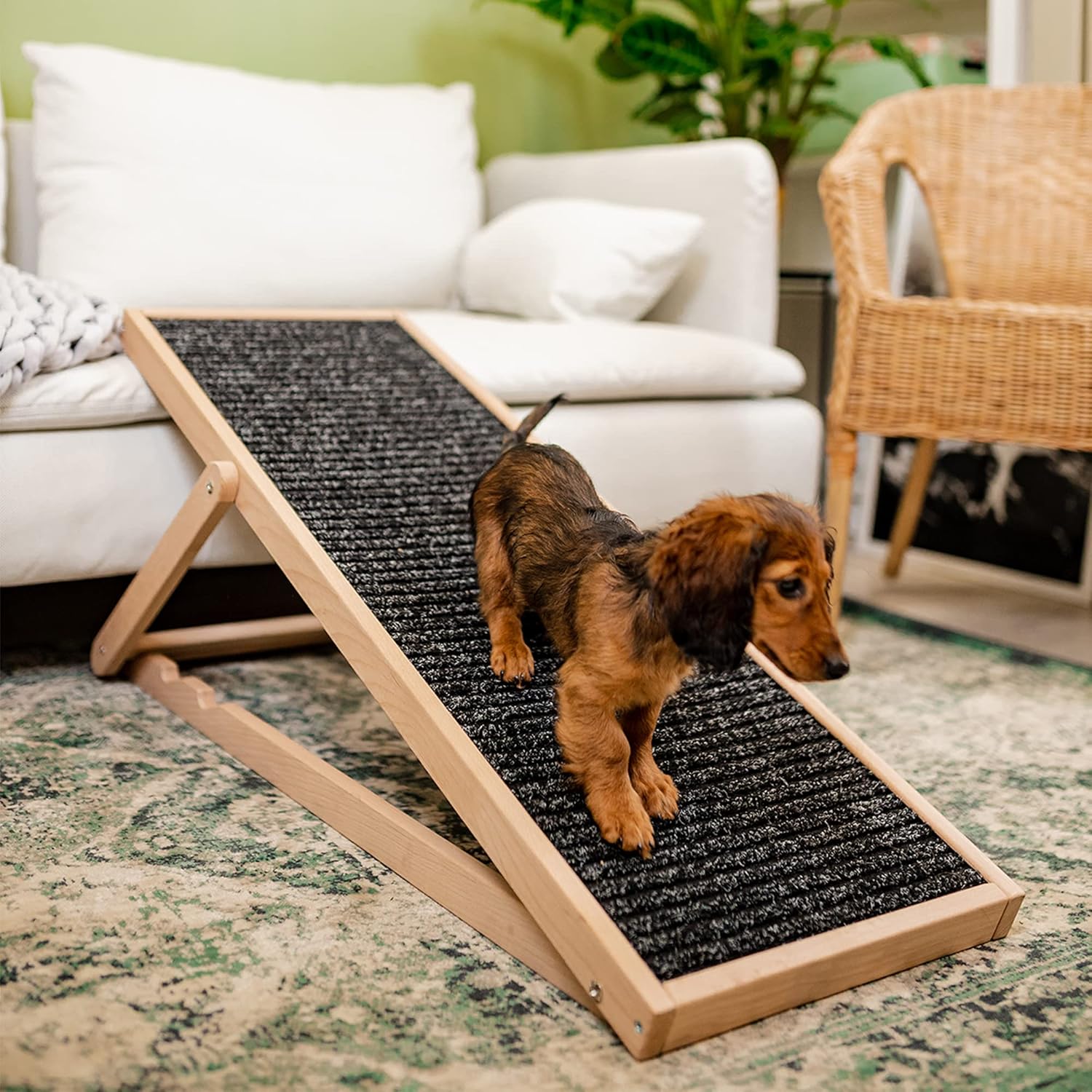 Holtaz Rampa per Cani Rampa per Gatti Scaletta per Cani per Letto o Divano Pieghevole in Legno Petwalk Scala per Cani Rampa di Carico per Animali Domestici con Inserto Antiscivolo Naturale